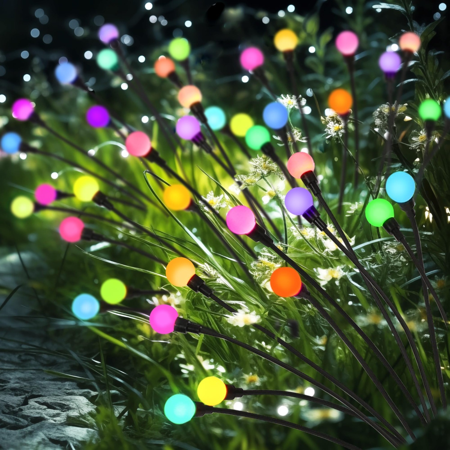 Solar Lights For Outdoor Gardens, Pack Of 4, 10 LEDs, Waterproof, Multicolored Solar Lights, Firefly Solar Lights For Outdoor Use, Patios, Yards, Path