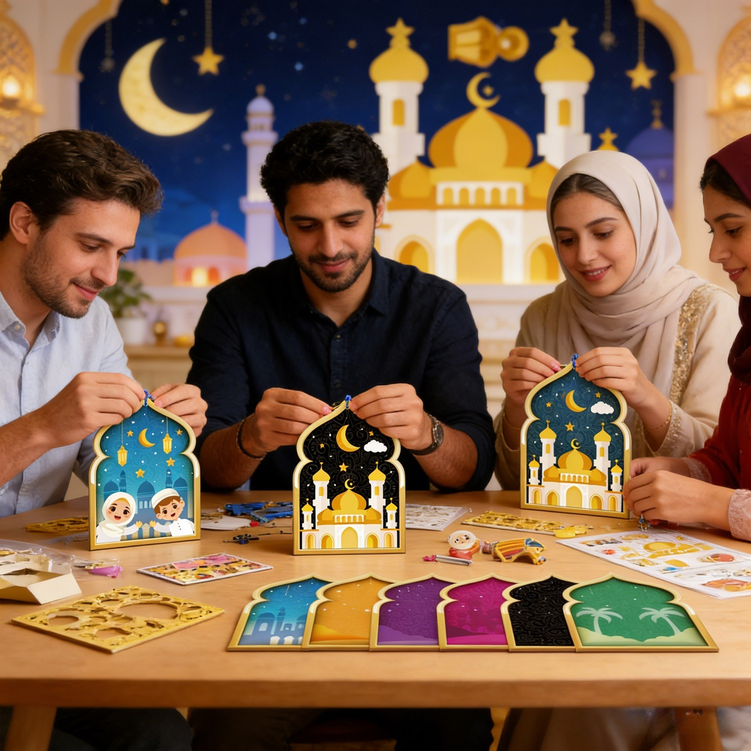 Set Of 18 Ramadan Craft Stickers With Moon & Lanterns, Colorful Stickers For DIY Projects & Decorations, Festive Sticky Notes For Cards & Gifts—Party