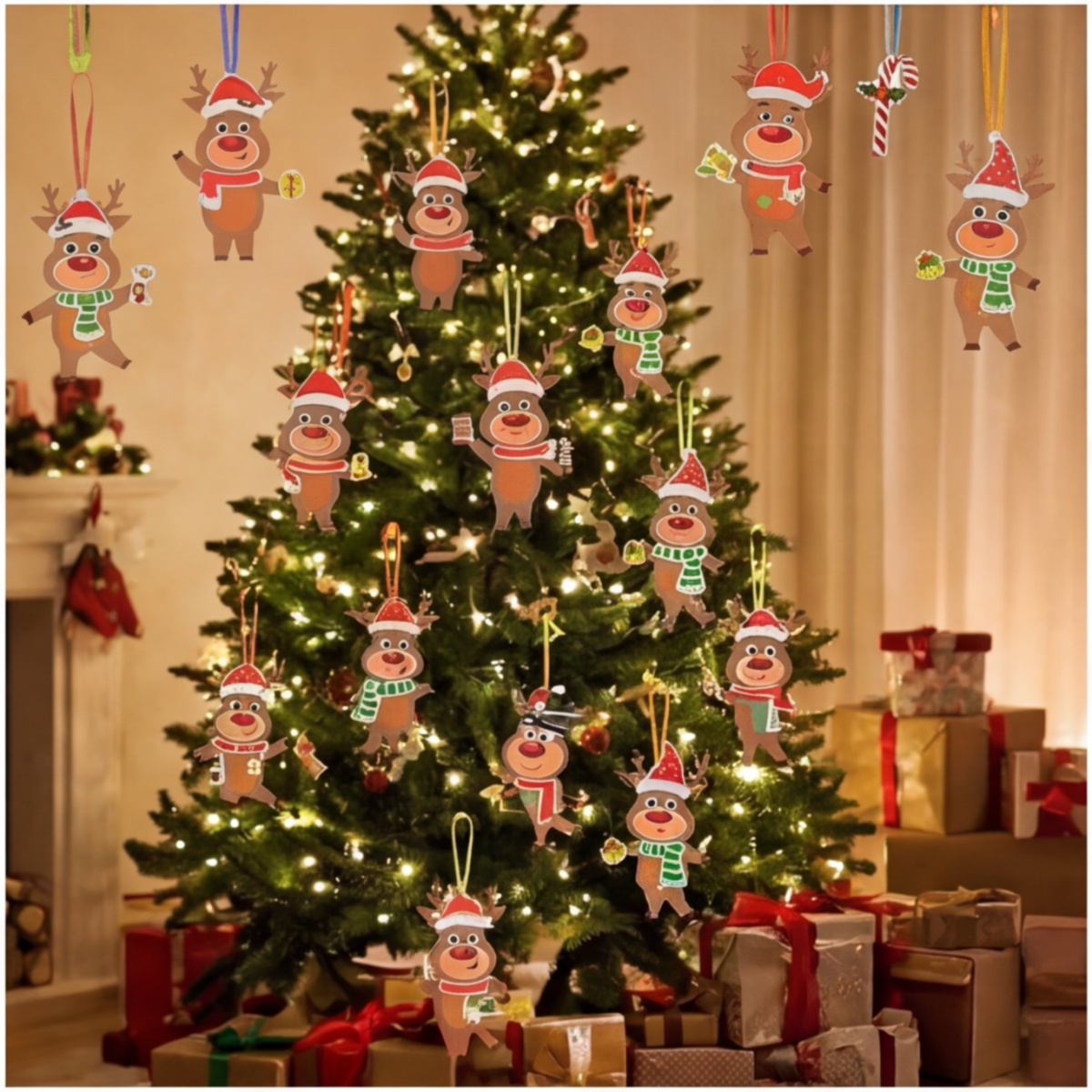 12-piece Reindeer Craft Set With EVA Foam Shapes And Colorful Ribbons, Creative Christmas Crafts For Reindeer Decorations, DIY Set For Advent Crafts A