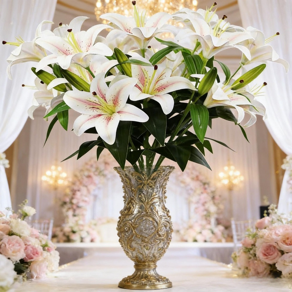 4 Champagne-Colored Artificial Lilies, 65 Cm; Elegant Artificial Flowers In A Sophisticated Champagne Shade For Weddings & Decorations;Long-Stem Lilie