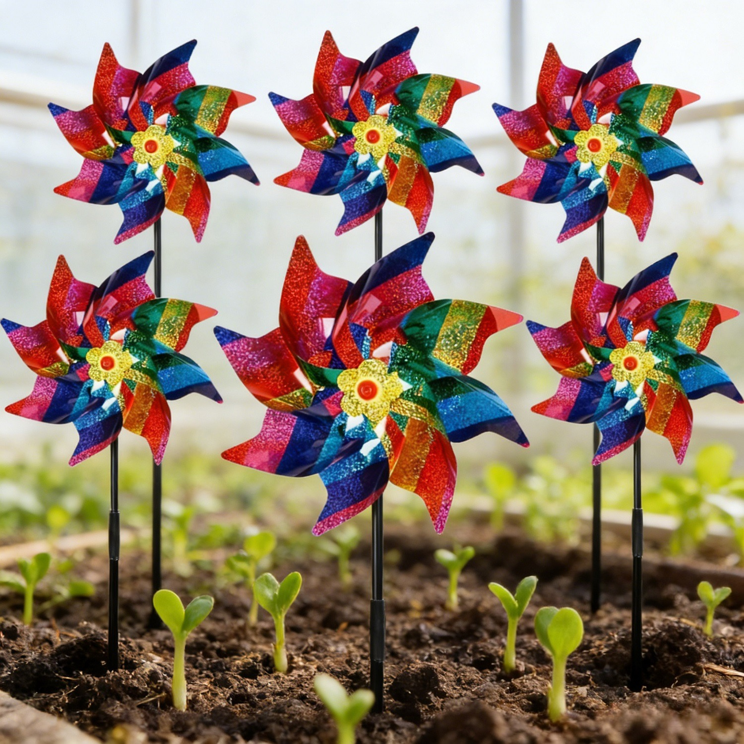 Set Of 6 Colorful Windmills, Colorful Windmills For The Garden And Balcony, Cheerful Wind Chimes As Party Decorations For Summer Celebrations—party Ac