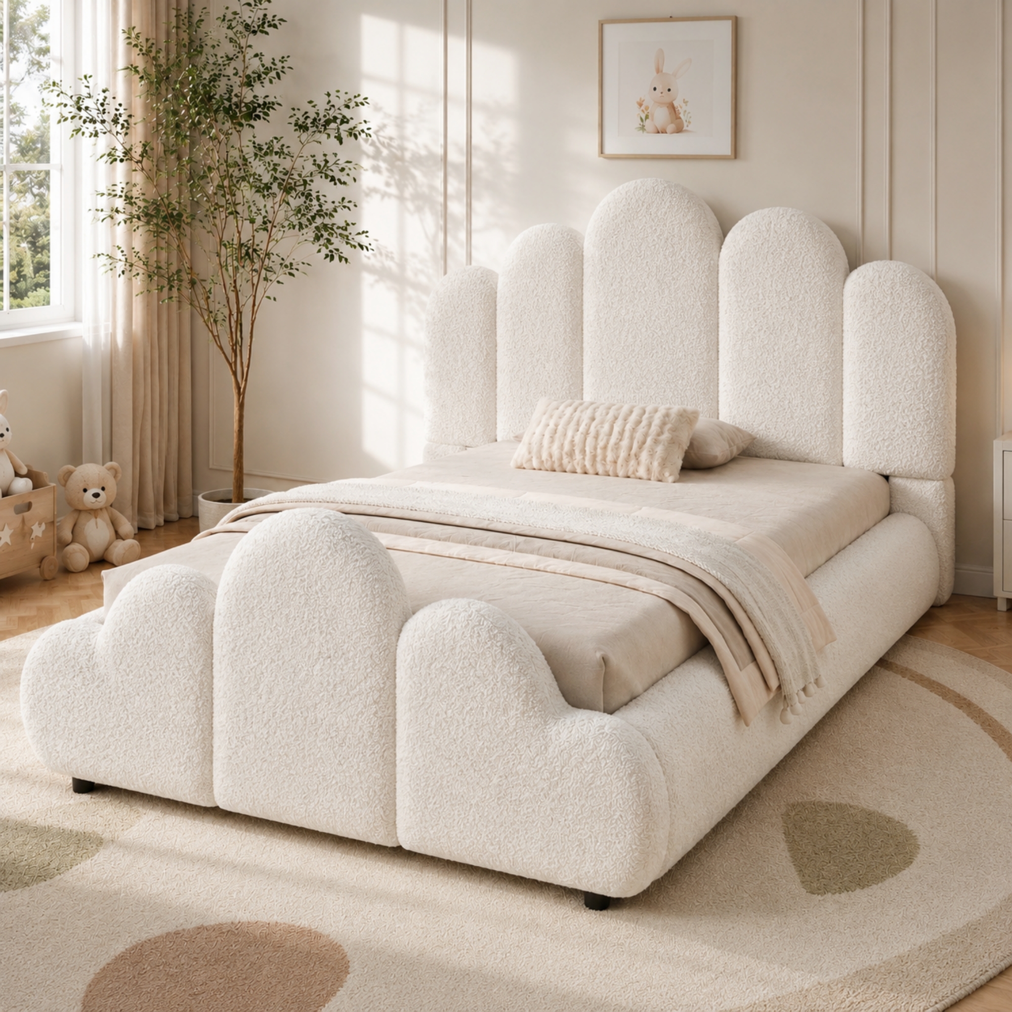 3FT Single Petal-Shaped Bed Frame 90 X 190 Cm, Upholstered With Five-Petal — image 3