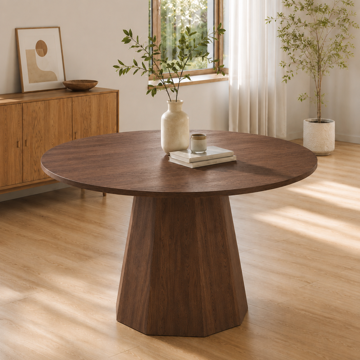 47 Round Dining Table For 4-6, 120 X Cm Farmhouse Wood Kitchen Home Room Living — image 3
