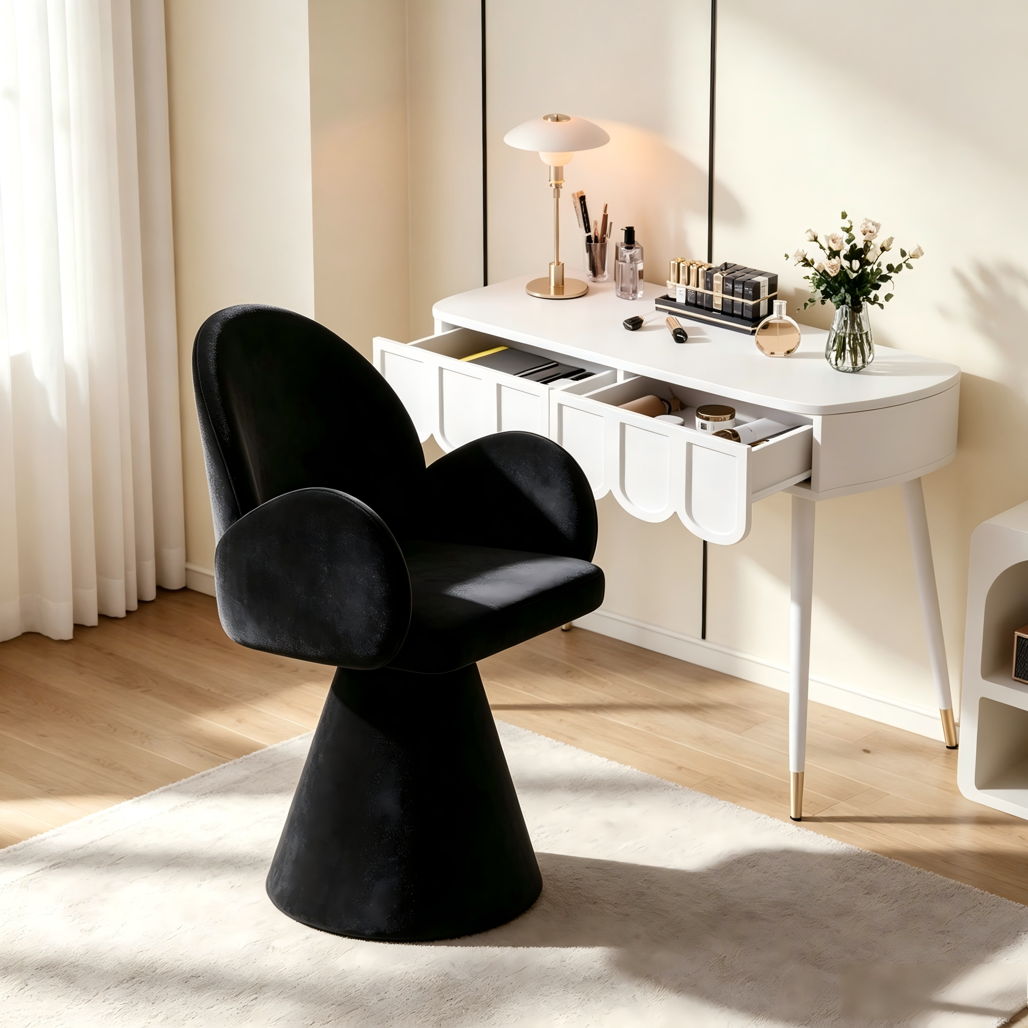 Light Makeup Stool, Bedroom Dressing Single Chair, Ladies' Table Rotating Black — image 2