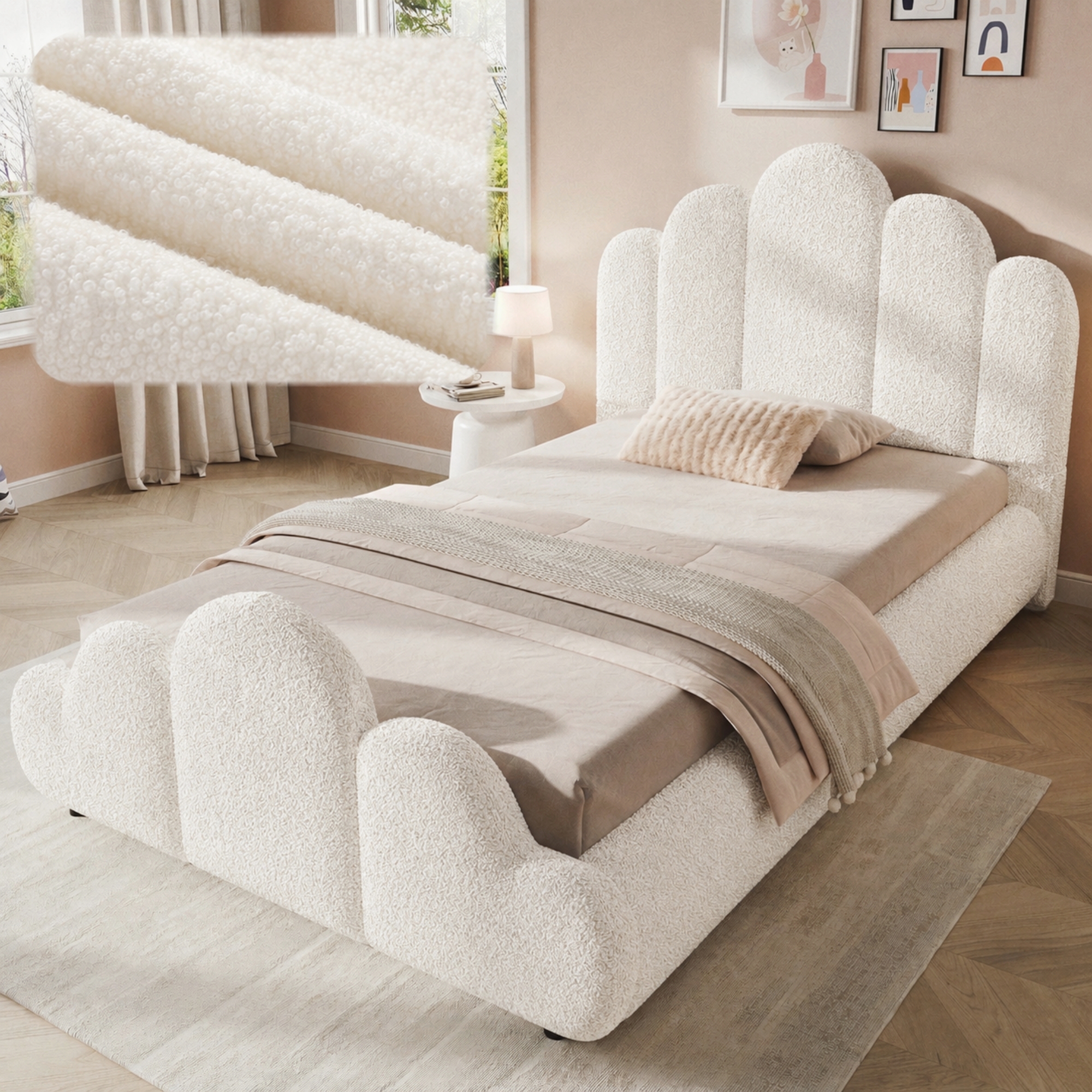 3FT Single Petal-Shaped Bed Frame 90 X 190 Cm, Upholstered With Five-Petal — image 2