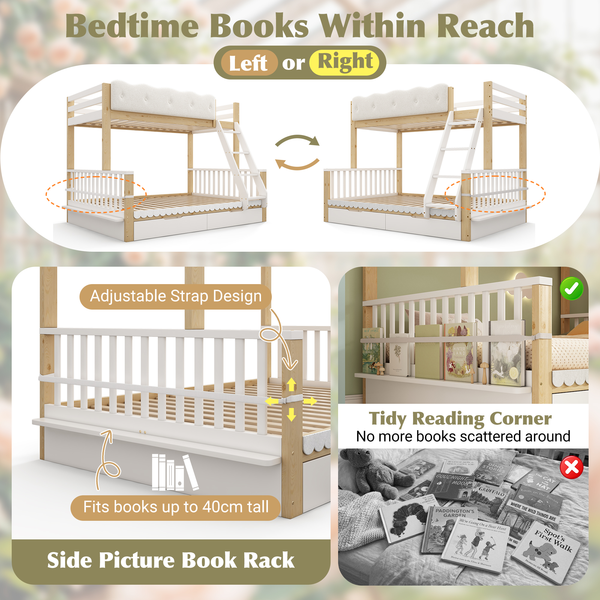 Bunk Beds For Kids, Children's Bed With Drawers And Side Bookshelf, Double — image 4