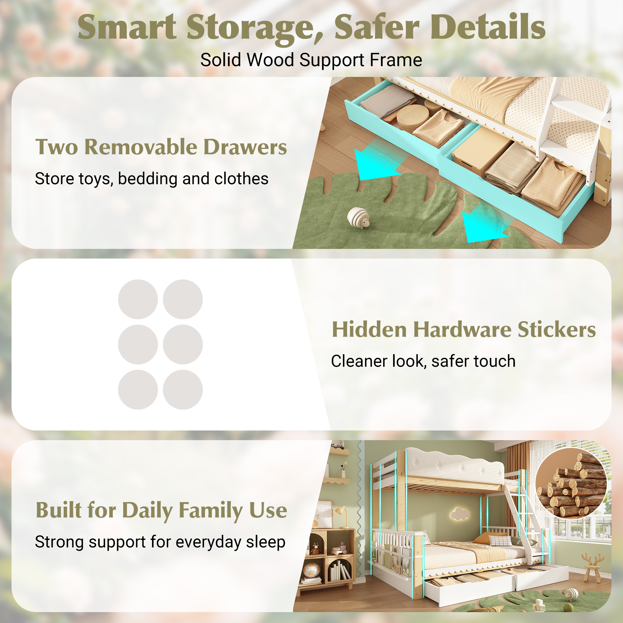 Bunk Beds For Kids, Children's Bed With Drawers And Side Bookshelf, Double — image 5