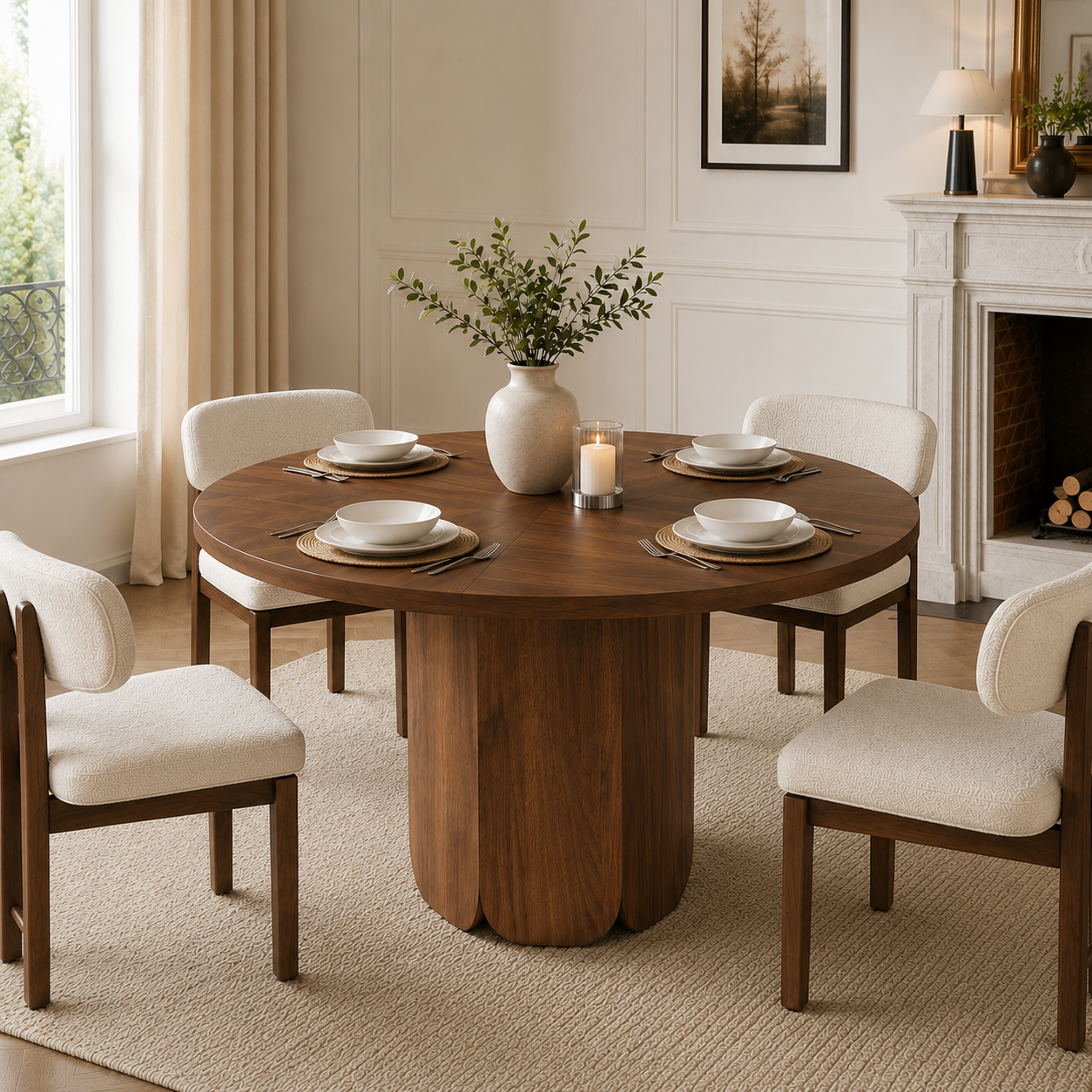 47 Round Dining Table For 4-6, 120 X Cm Farmhouse Wood Kitchen Home Room Living — image 2