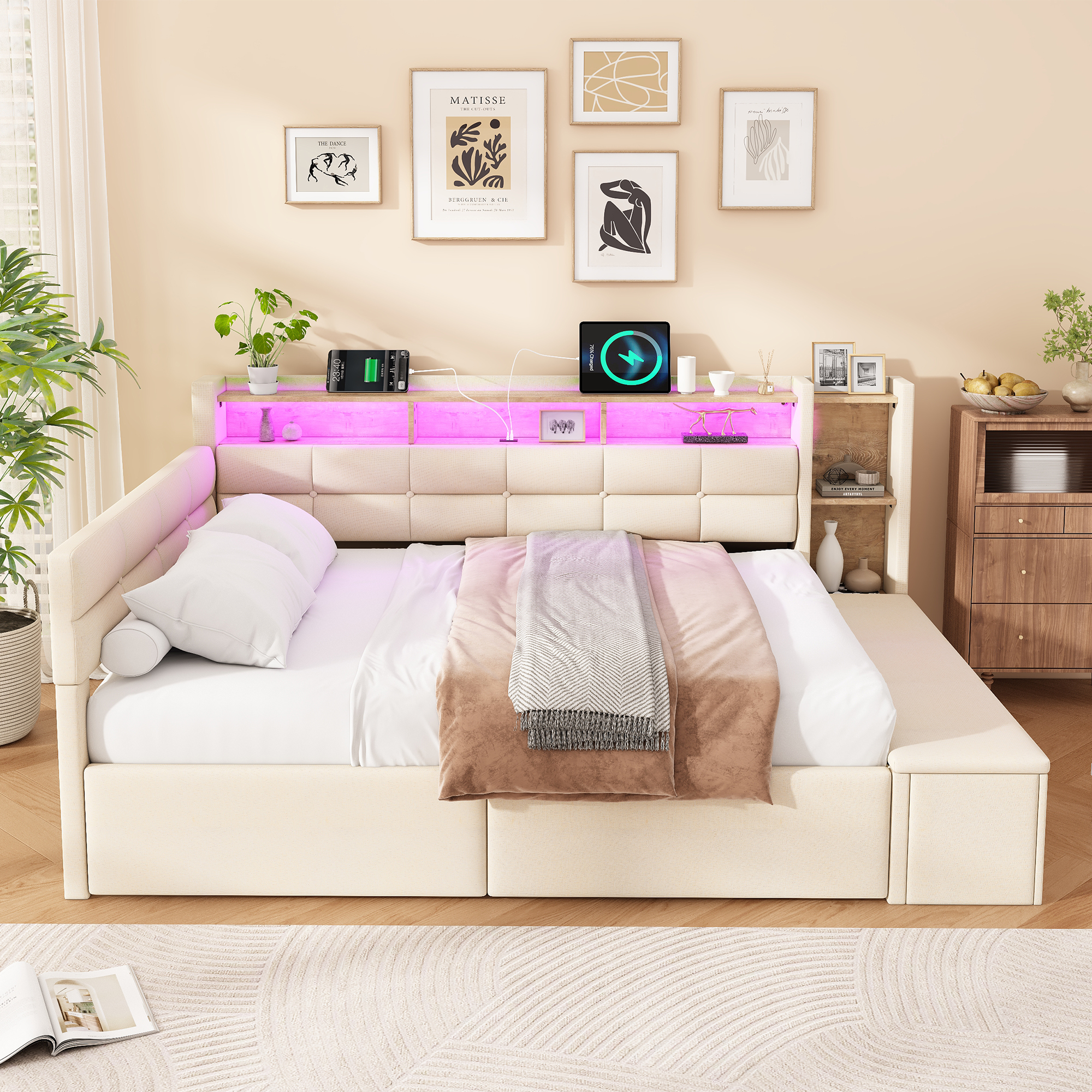 Upholstered Bed, 4ft6 Double 135x190cm, With Side Rails On The Two Comfortable — image 2