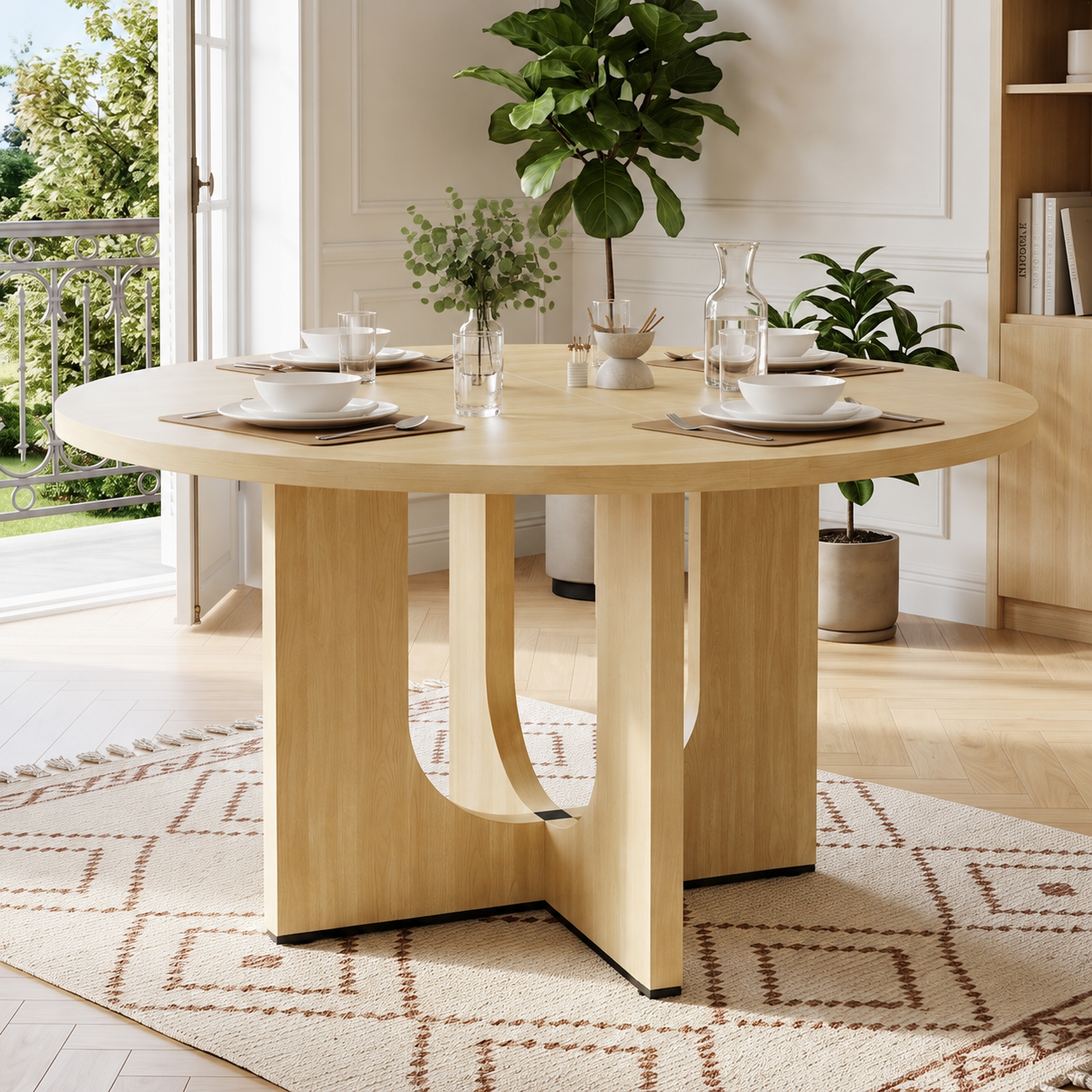 47 Round Dining Table For 4-6, 120 X Cm Farmhouse Wood Kitchen Home Room Living — image 4