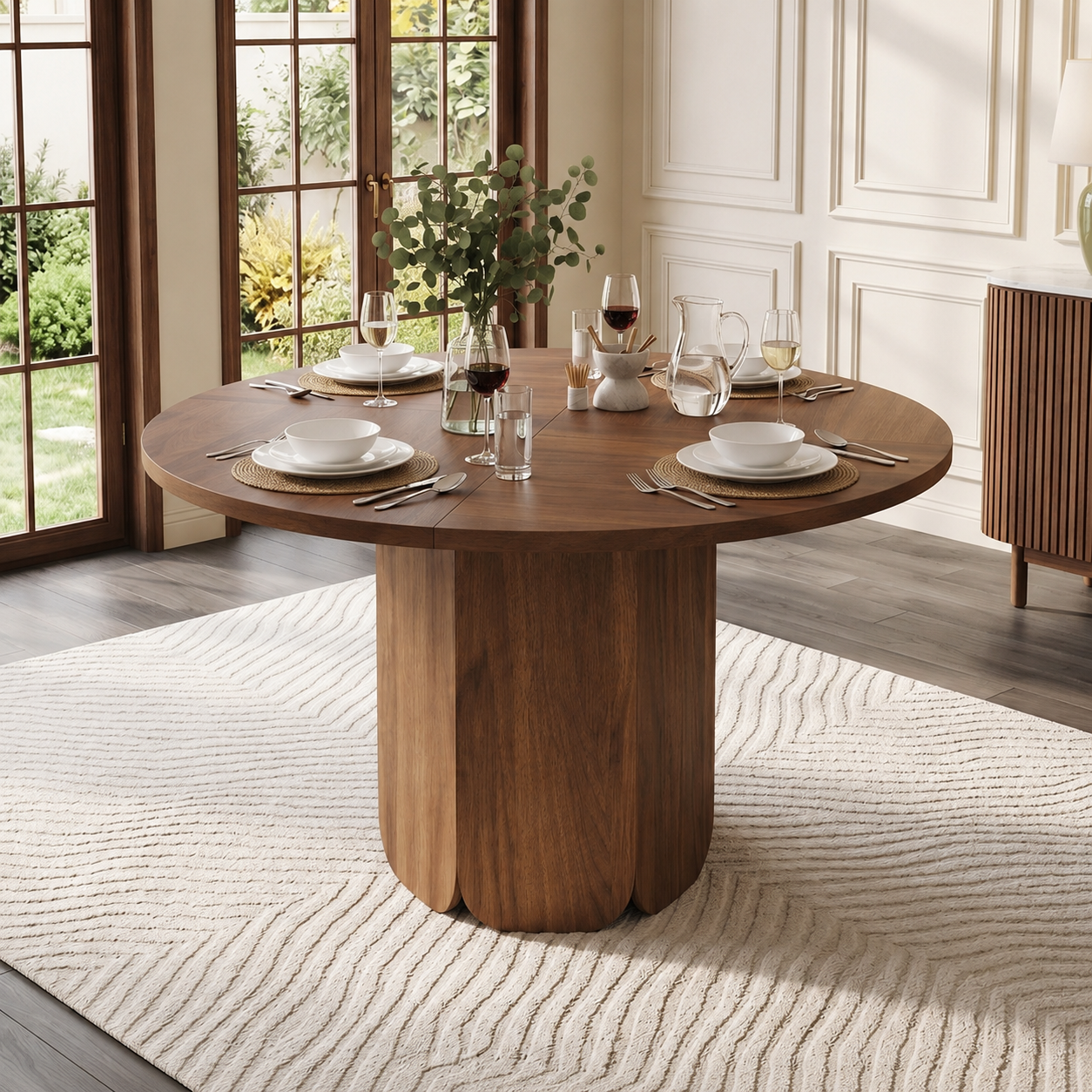 47 Round Dining Table For 4-6, 120 X Cm Farmhouse Wood Kitchen Home Room Living — image 4