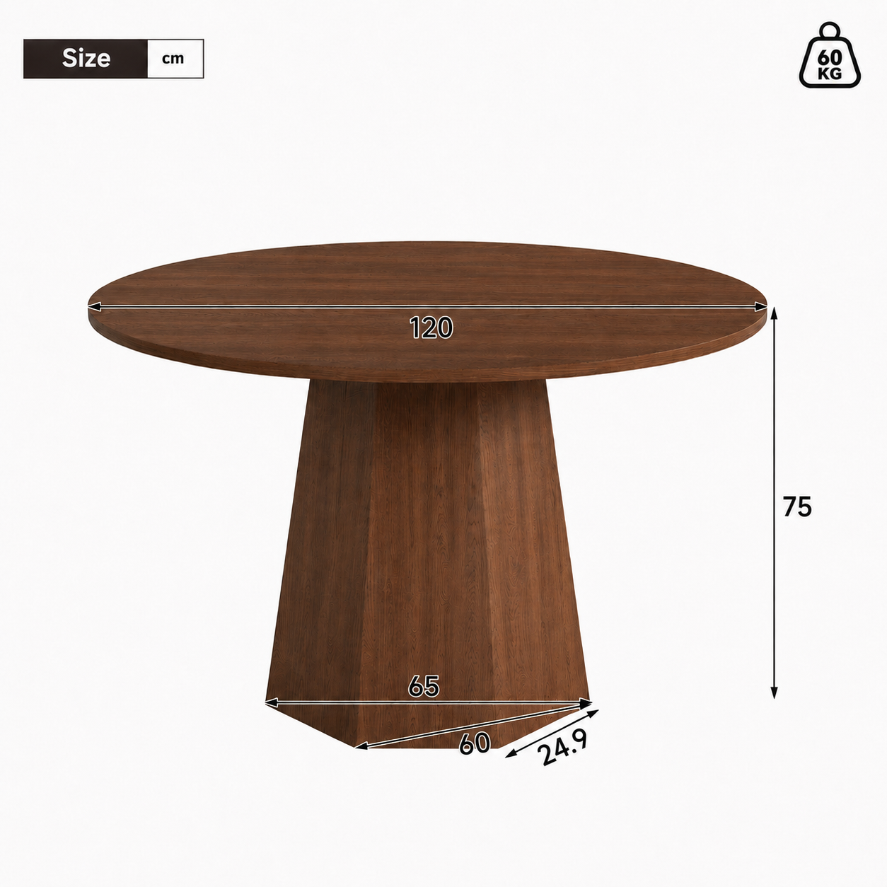 47 Round Dining Table For 4-6, 120 X Cm Farmhouse Wood Kitchen Home Room Living — image 5