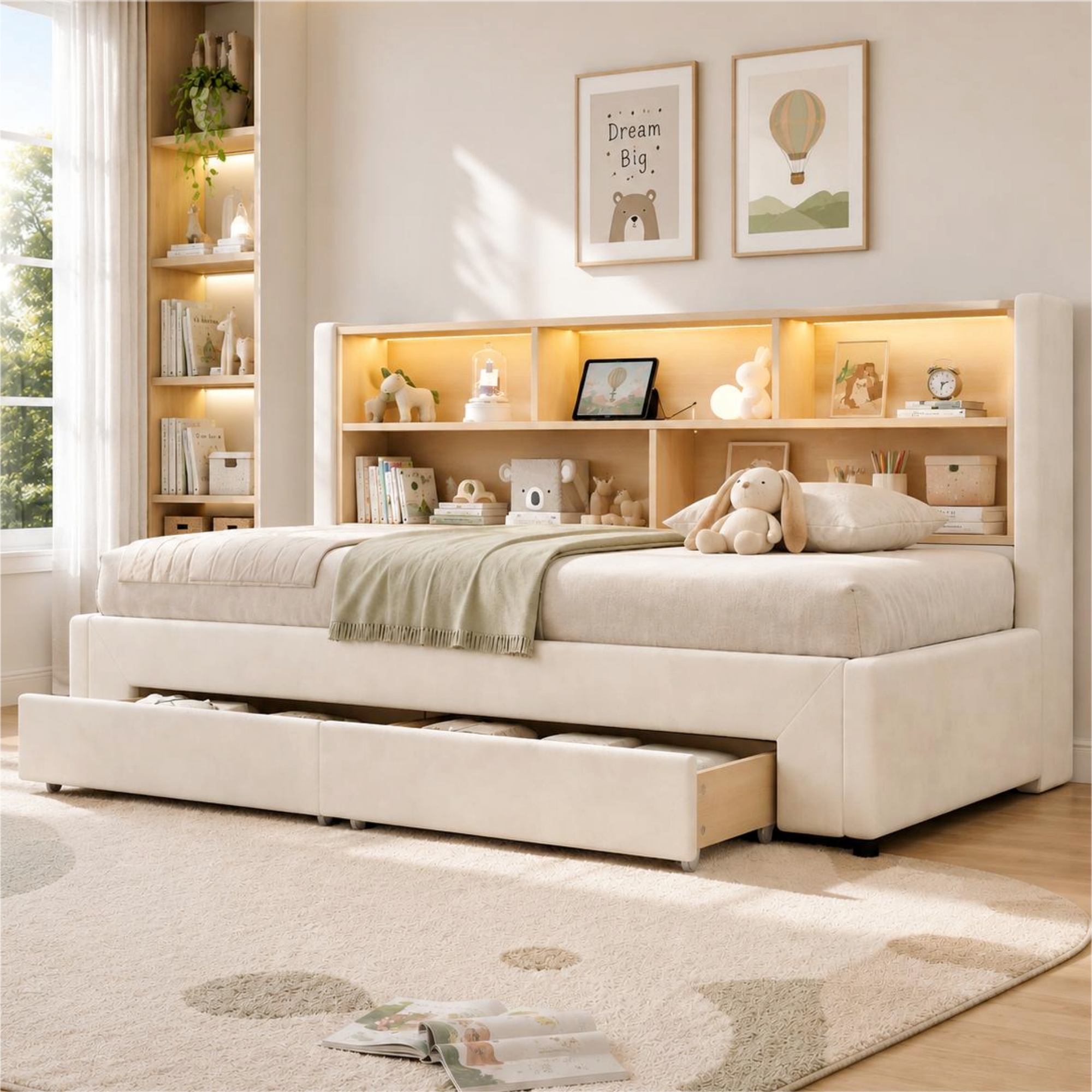 3FT Single Extendable Sofa Bed Frame 90 X 190 Cm, Convertible Pull-Out Guest — image 3