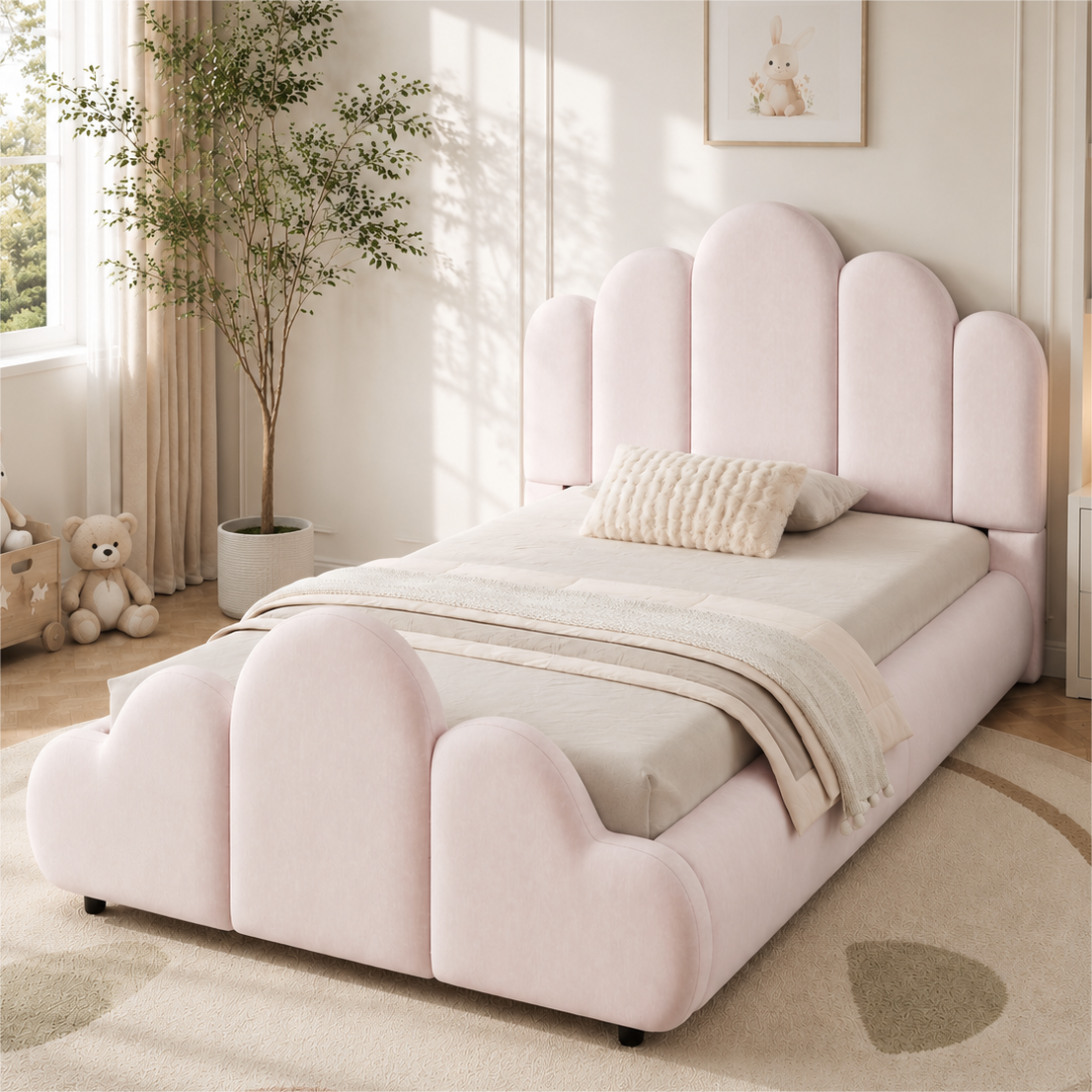 3FT Single Petal-Shaped Bed Frame 90 X 190 Cm, Upholstered With Five-Petal — image 5