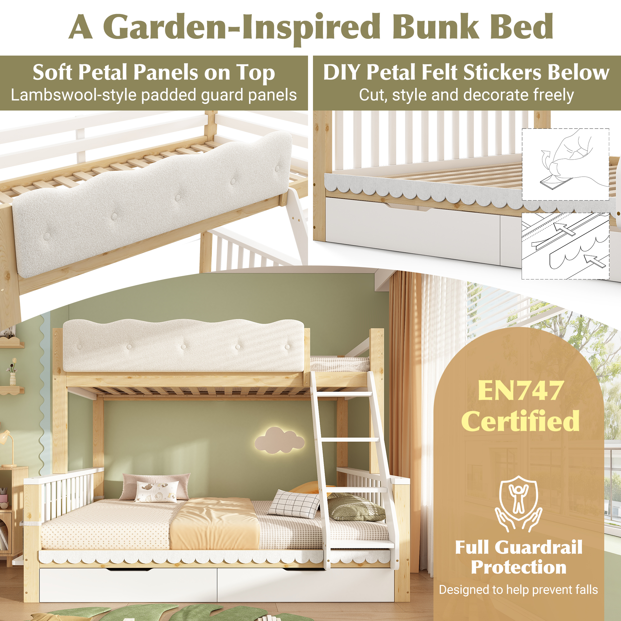 Bunk Beds For Kids, Children's Bed With Drawers And Side Bookshelf, Double — image 2