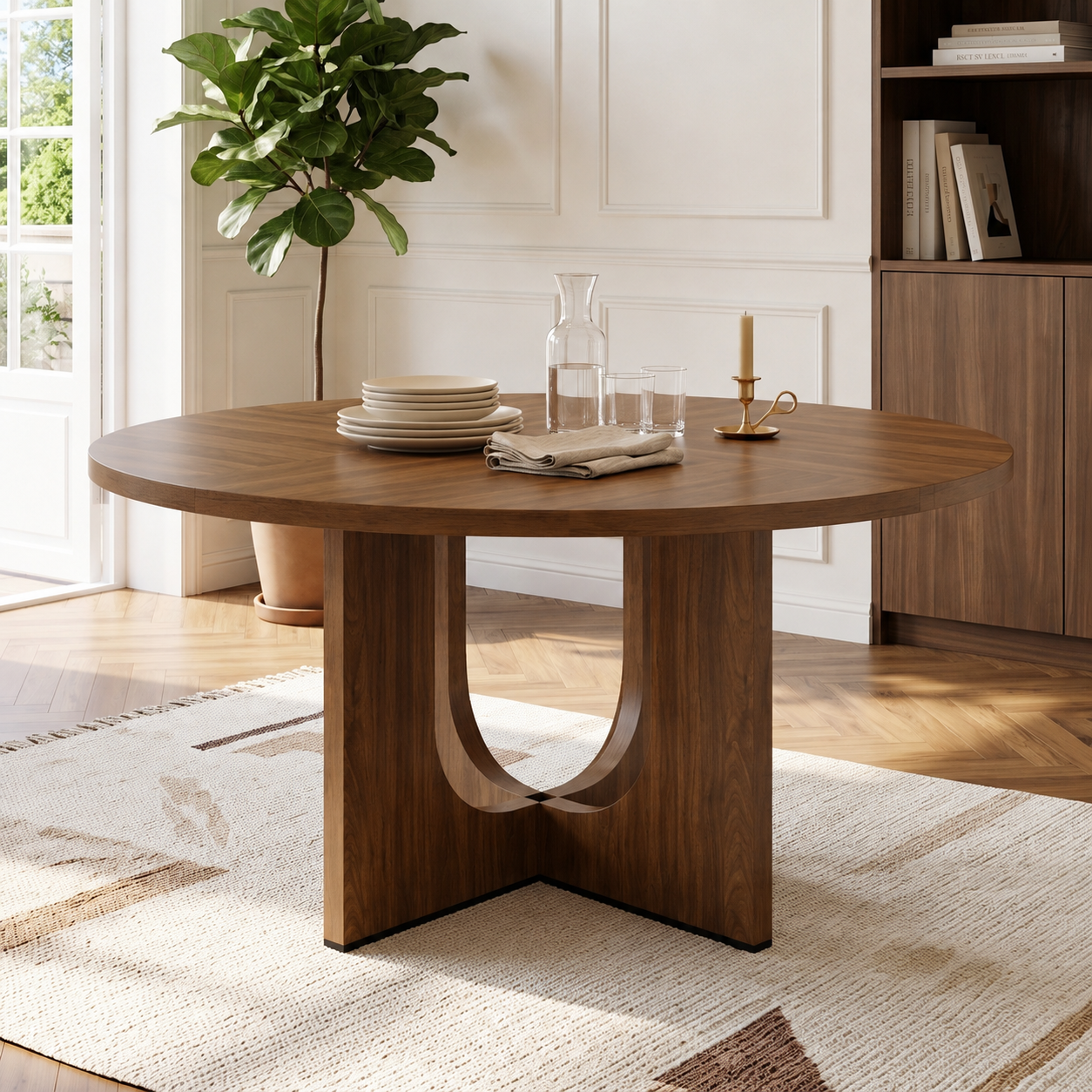 47 Round Dining Table For 4-6, 120 X Cm Farmhouse Wood Kitchen Home Room Living — image 2