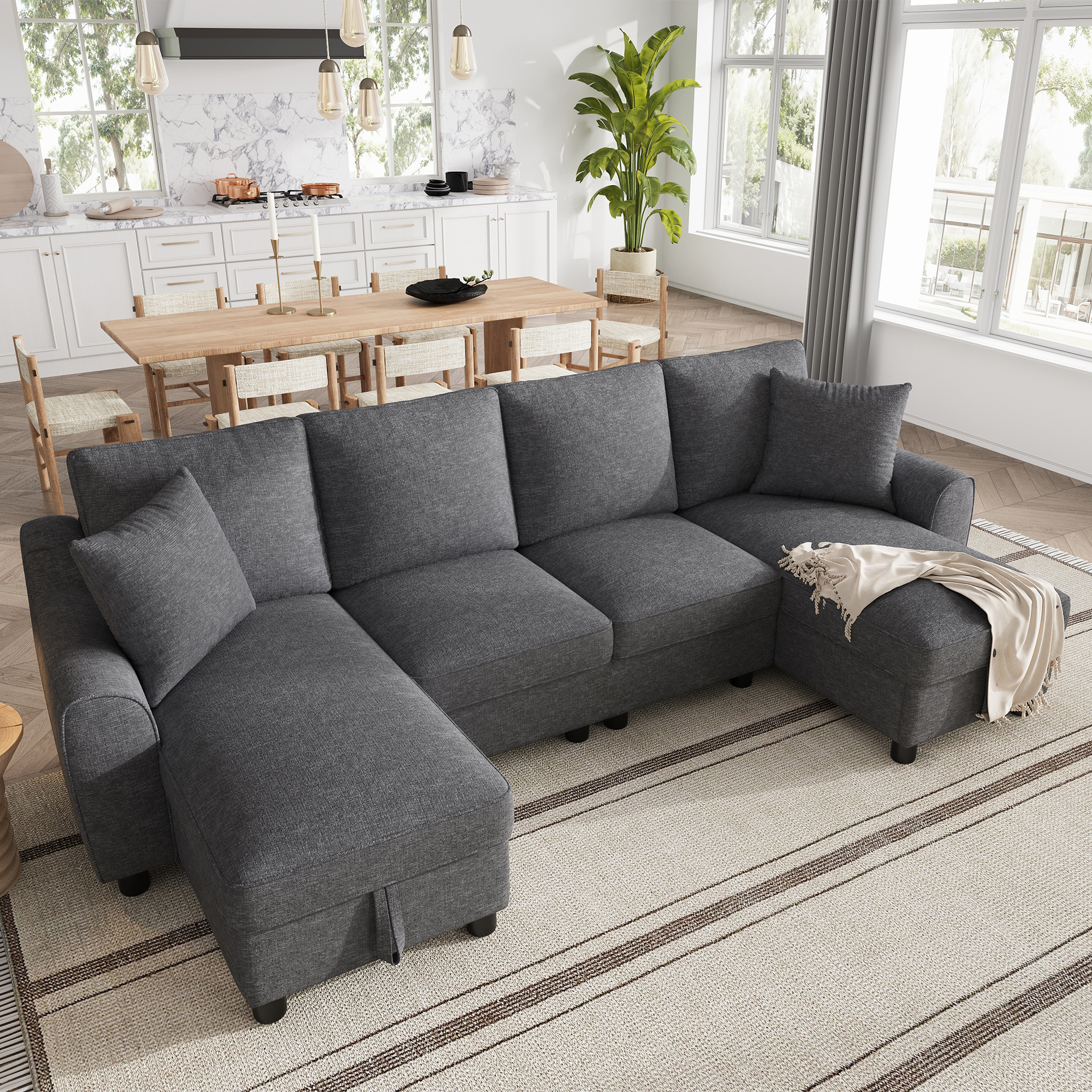 Modern Luxury Chenille U-Shaped Sectional Sofa With 2 Storage Chaise Lounges, 2 Square Cushions, Comfy Couch For Living Room, Grey, 272 X 131.5 X 84 Cm — foto 3