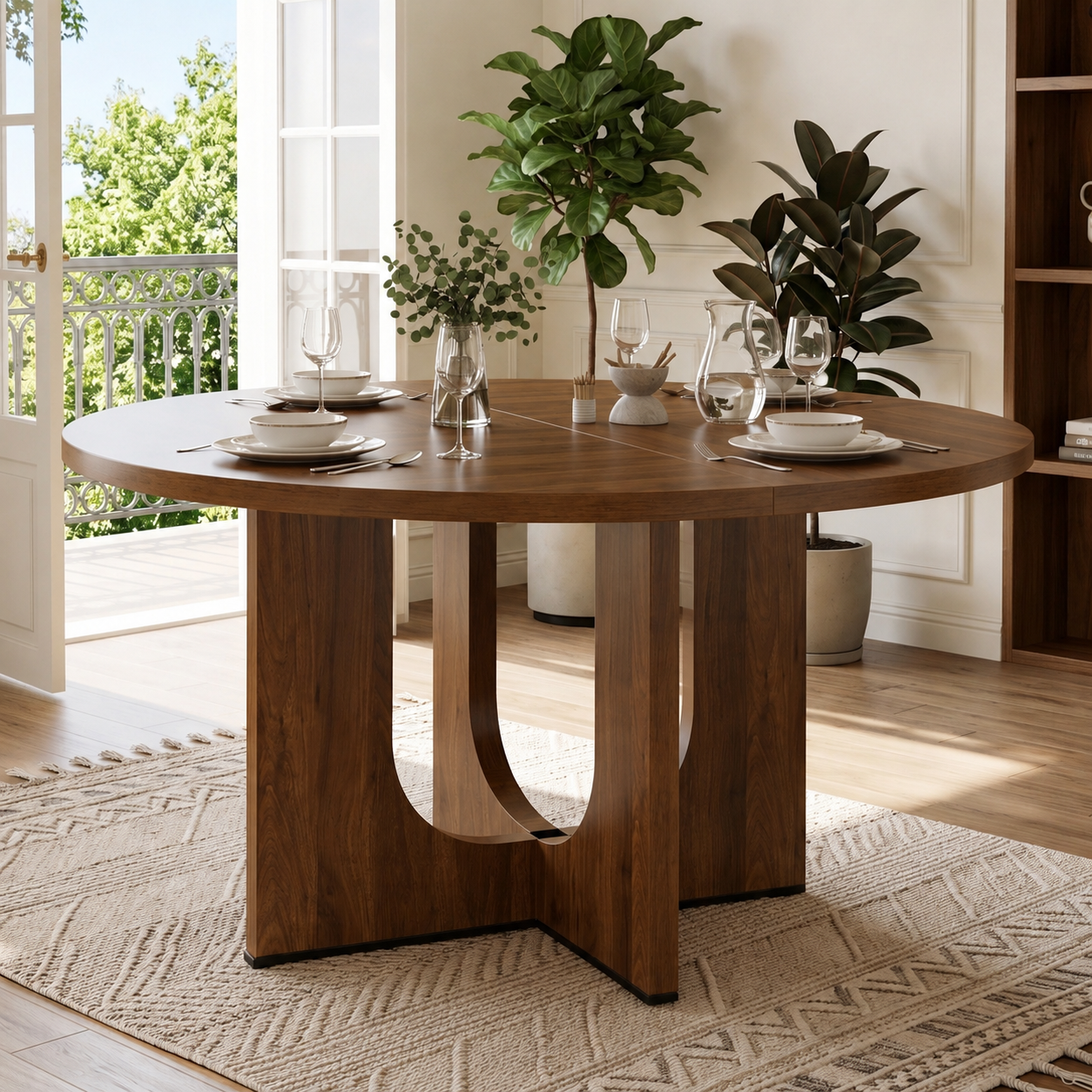 47 Round Dining Table For 4-6, 120 X Cm Farmhouse Wood Kitchen Home Room Living — image 5