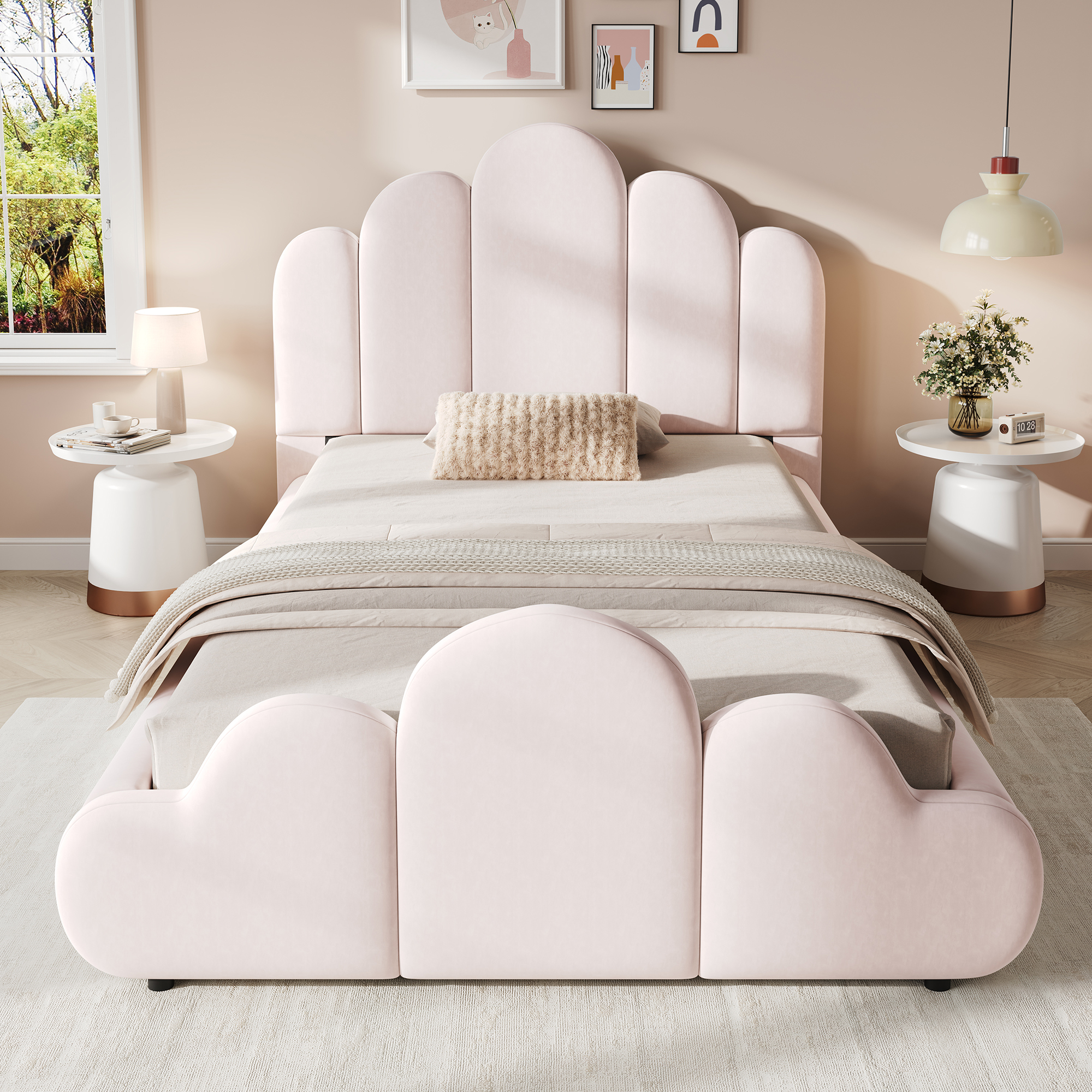 3FT Single Petal-Shaped Bed Frame 90 X 190 Cm, Upholstered With Five-Petal — image 3