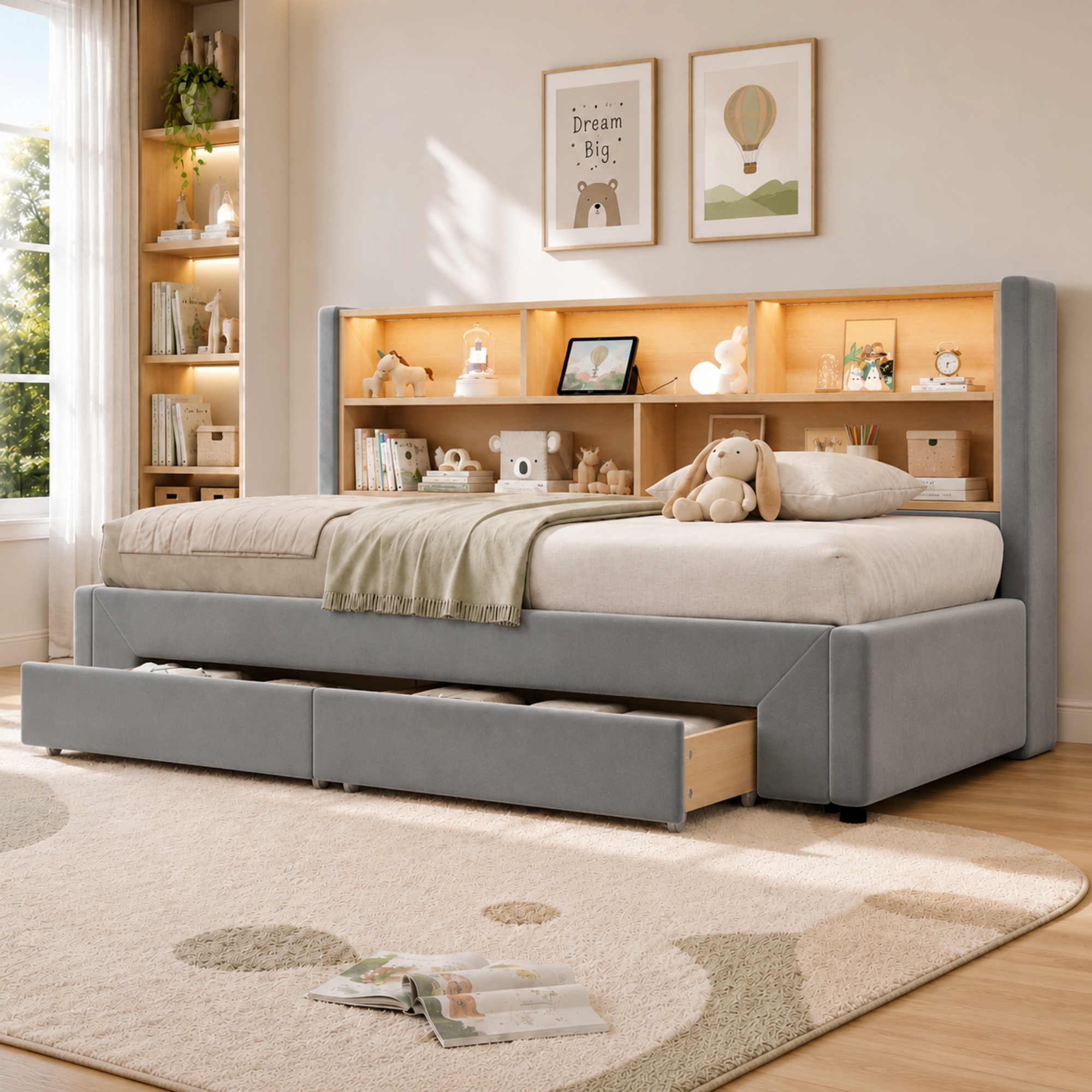 3FT Single Extendable Sofa Bed Frame 90 X 190 Cm, Convertible Pull-Out Guest — image 2