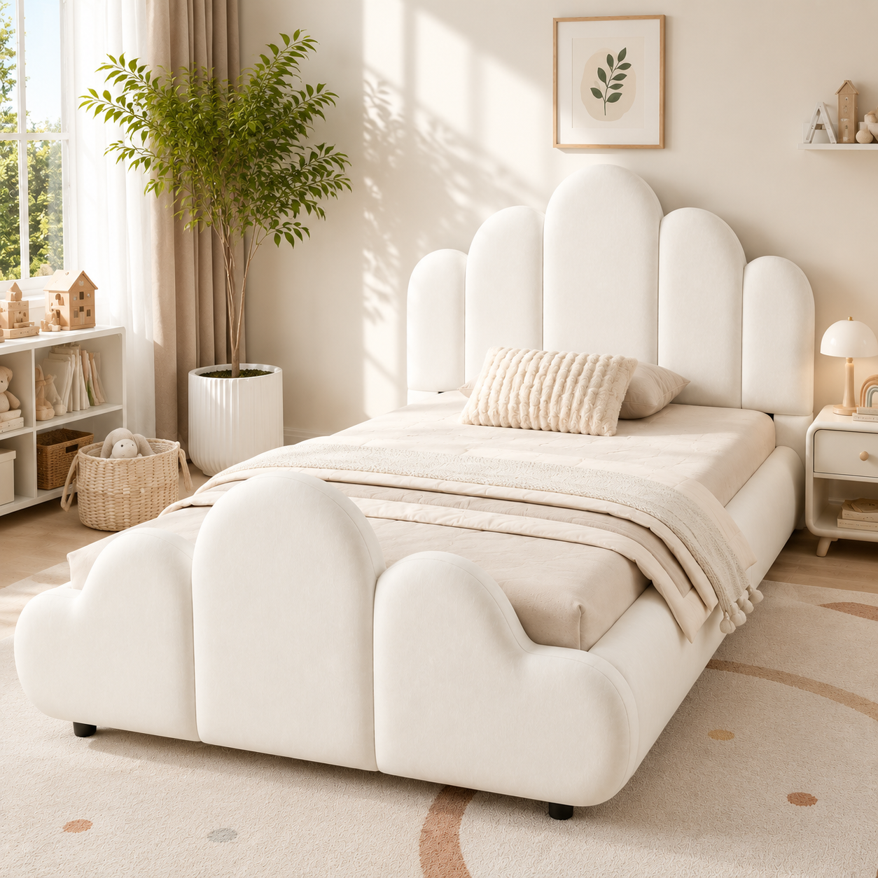 3FT Single Petal-Shaped Bed Frame 90 X 190 Cm, Upholstered With Five-Petal — image 3