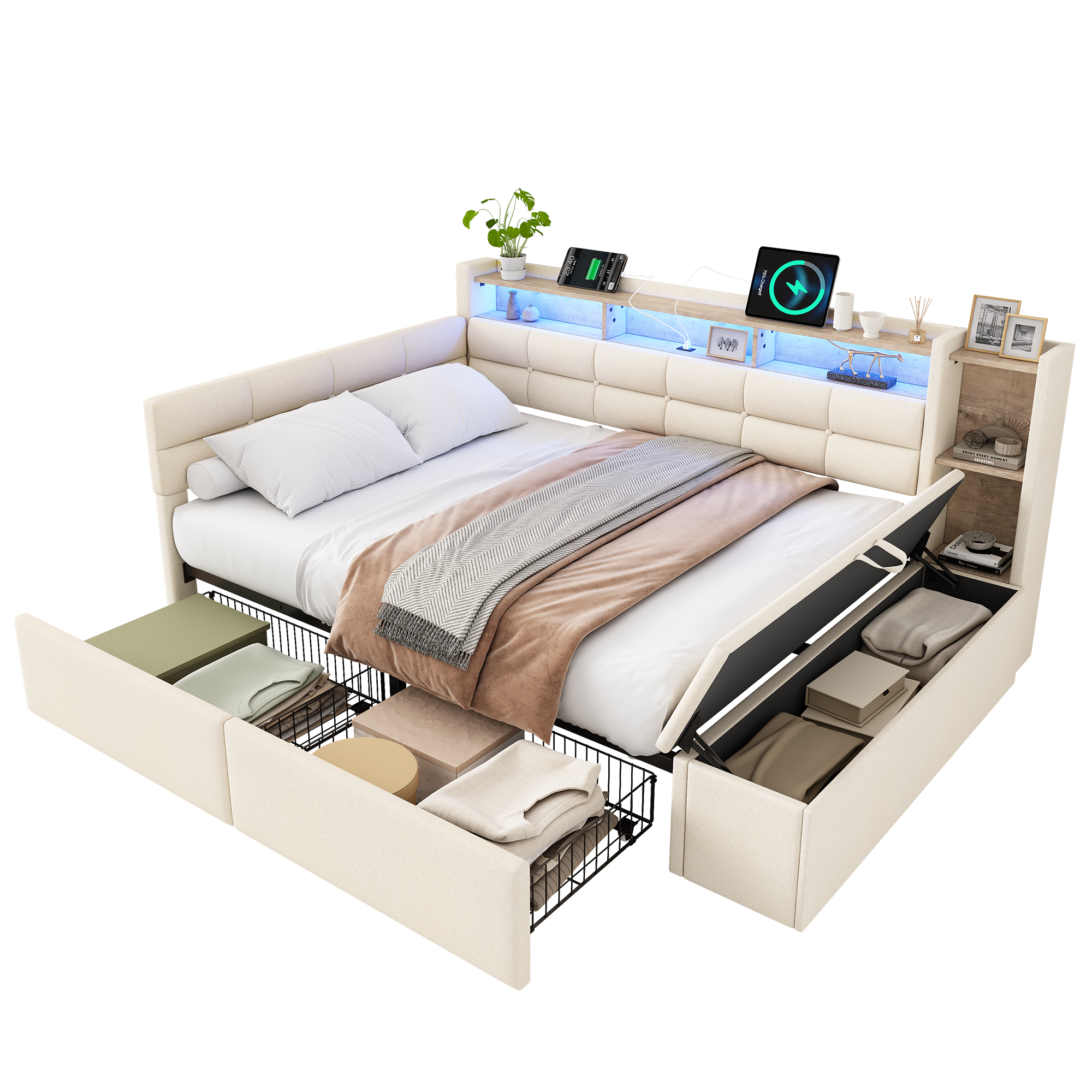 Upholstered Bed, 4ft6 Double 135x190cm, With Side Rails On The Two Comfortable — image 3