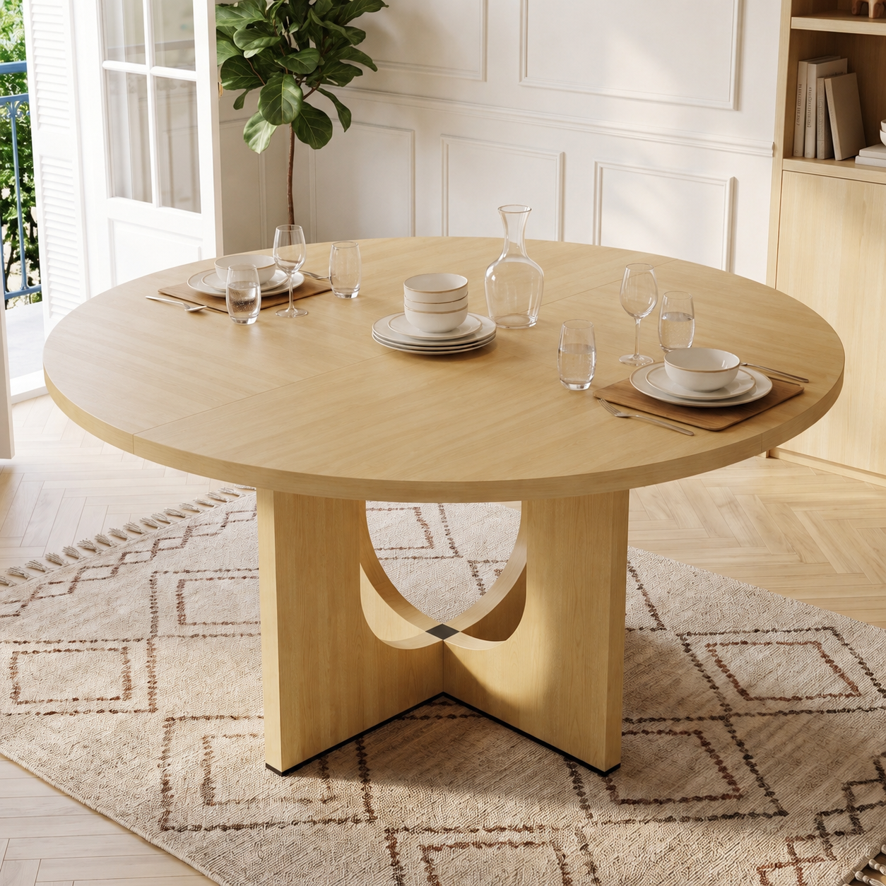 47 Round Dining Table For 4-6, 120 X Cm Farmhouse Wood Kitchen Home Room Living — image 3