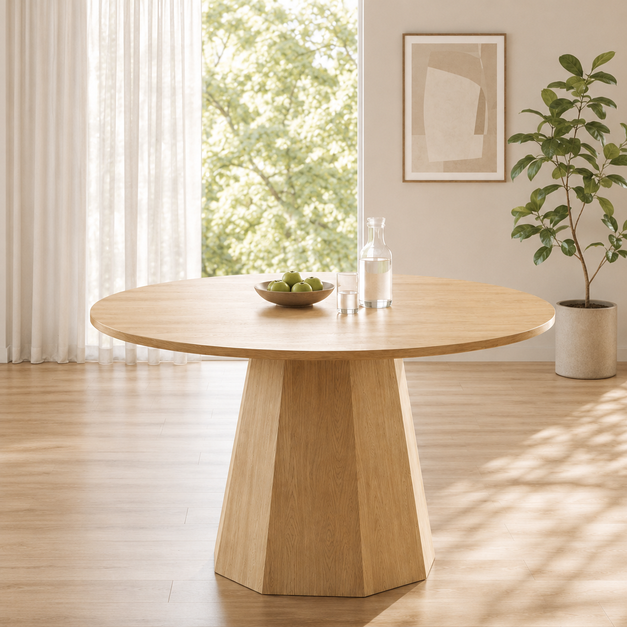 47 Round Dining Table For 4-6, 120 X Cm Farmhouse Wood Kitchen Home Room Living — image 4