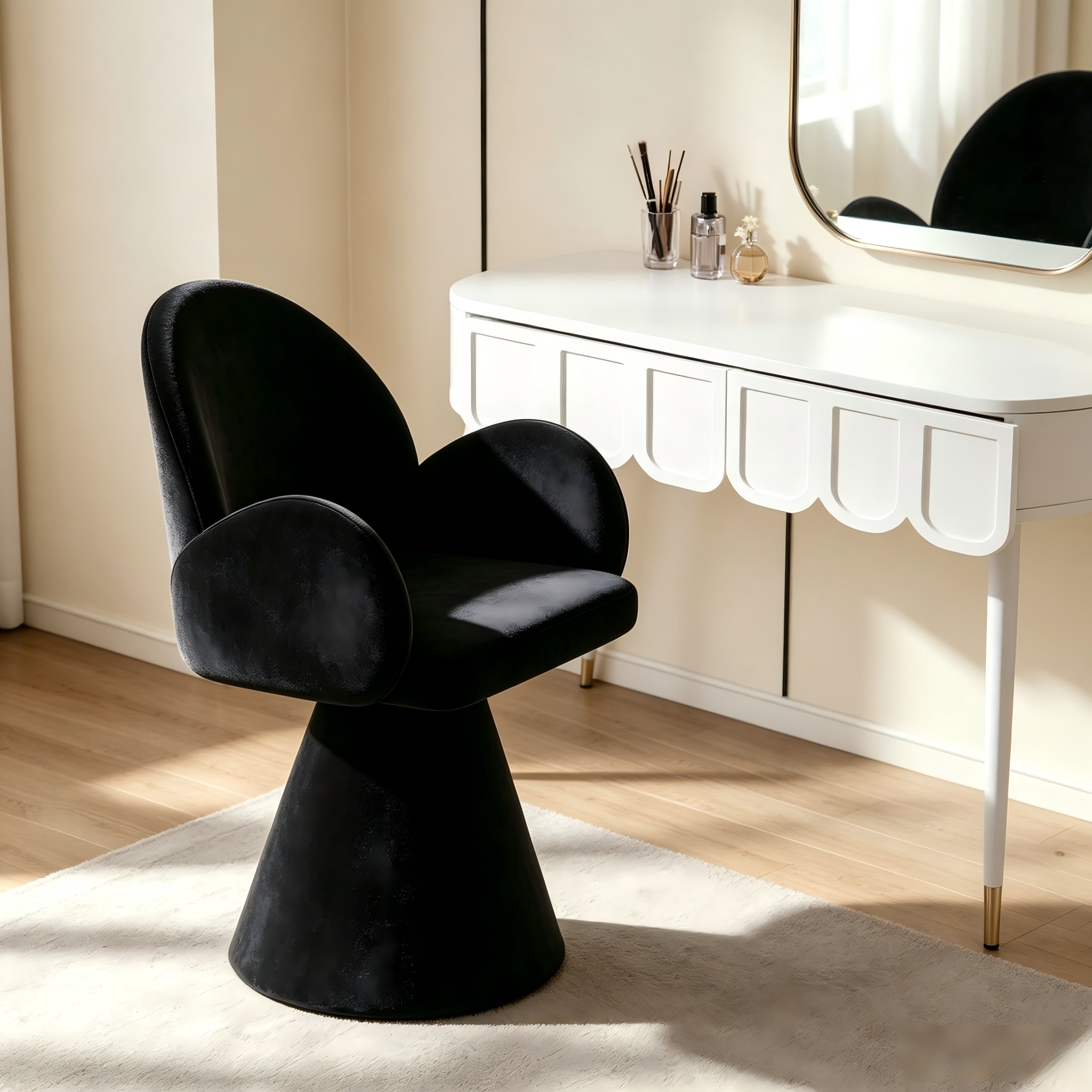 Light Makeup Stool, Bedroom Dressing Single Chair, Ladies' Table Rotating Black — image 4