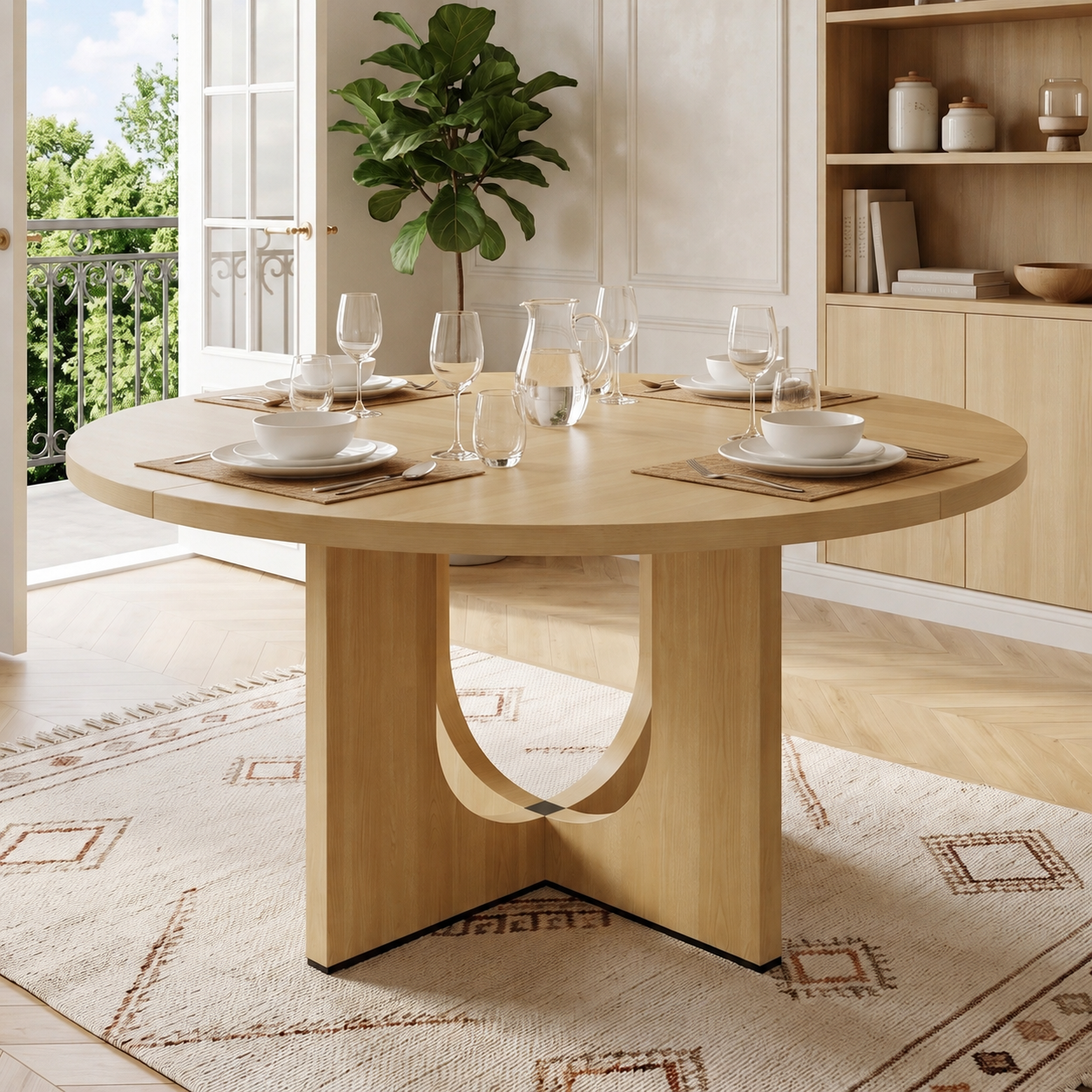 47 Round Dining Table For 4-6, 120 X Cm Farmhouse Wood Kitchen Home Room Living — image 5