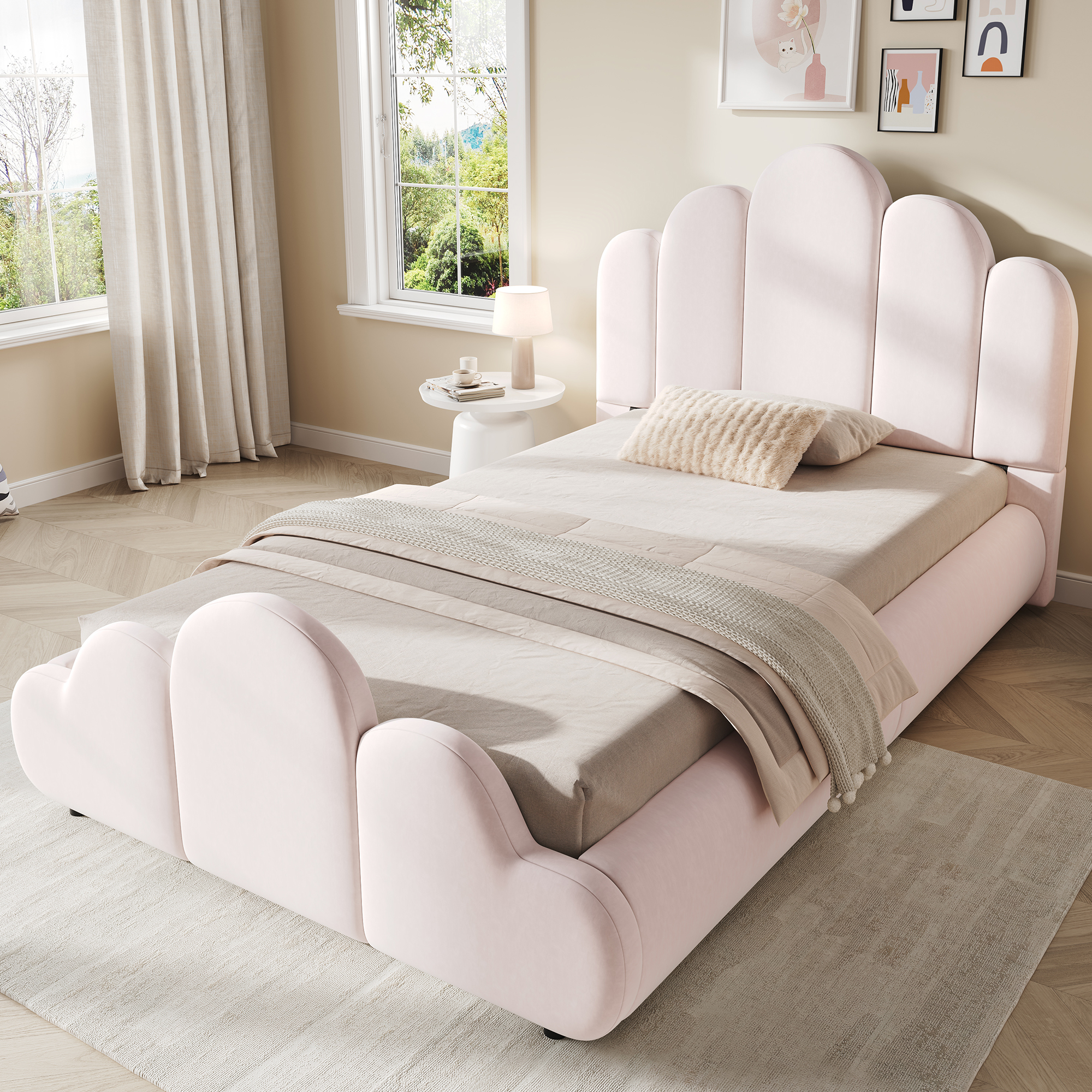 3FT Single Petal-Shaped Bed Frame 90 X 190 Cm, Upholstered With Five-Petal — image 4