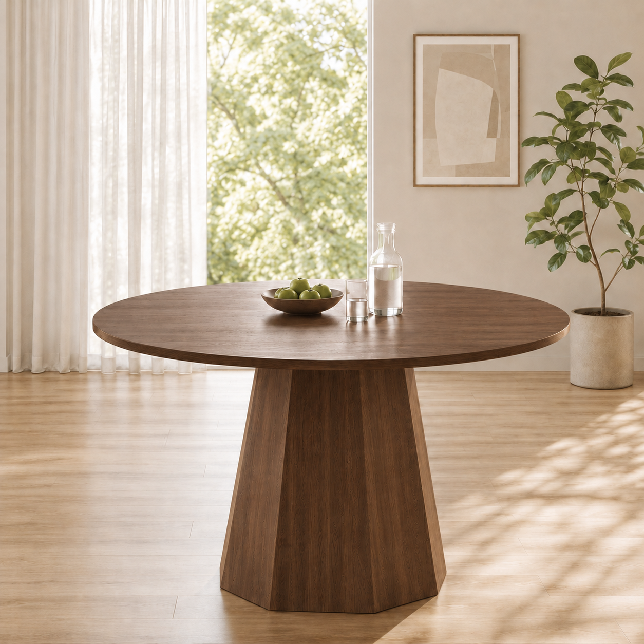 47 Round Dining Table For 4-6, 120 X Cm Farmhouse Wood Kitchen Home Room Living — image 4