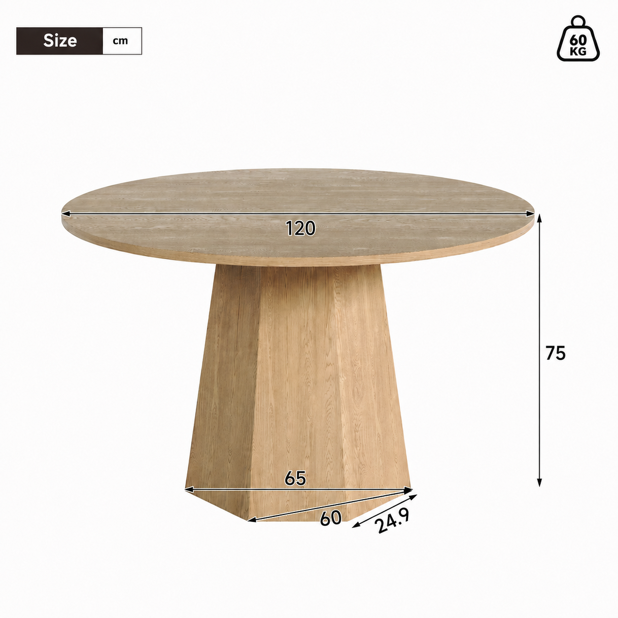 47 Round Dining Table For 4-6, 120 X Cm Farmhouse Wood Kitchen Home Room Living — image 2