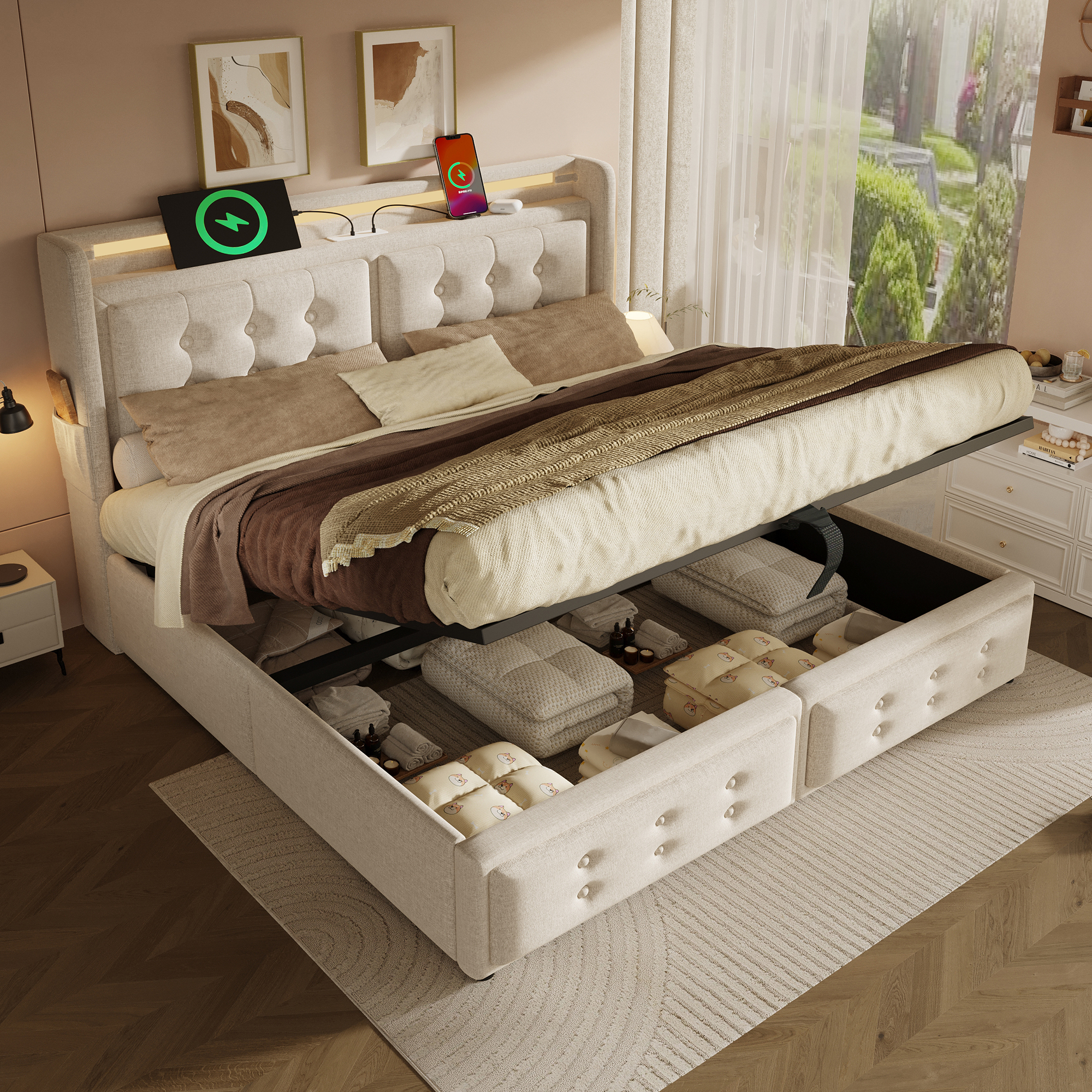 Upholstered King Bed 5FT Hydraulic
