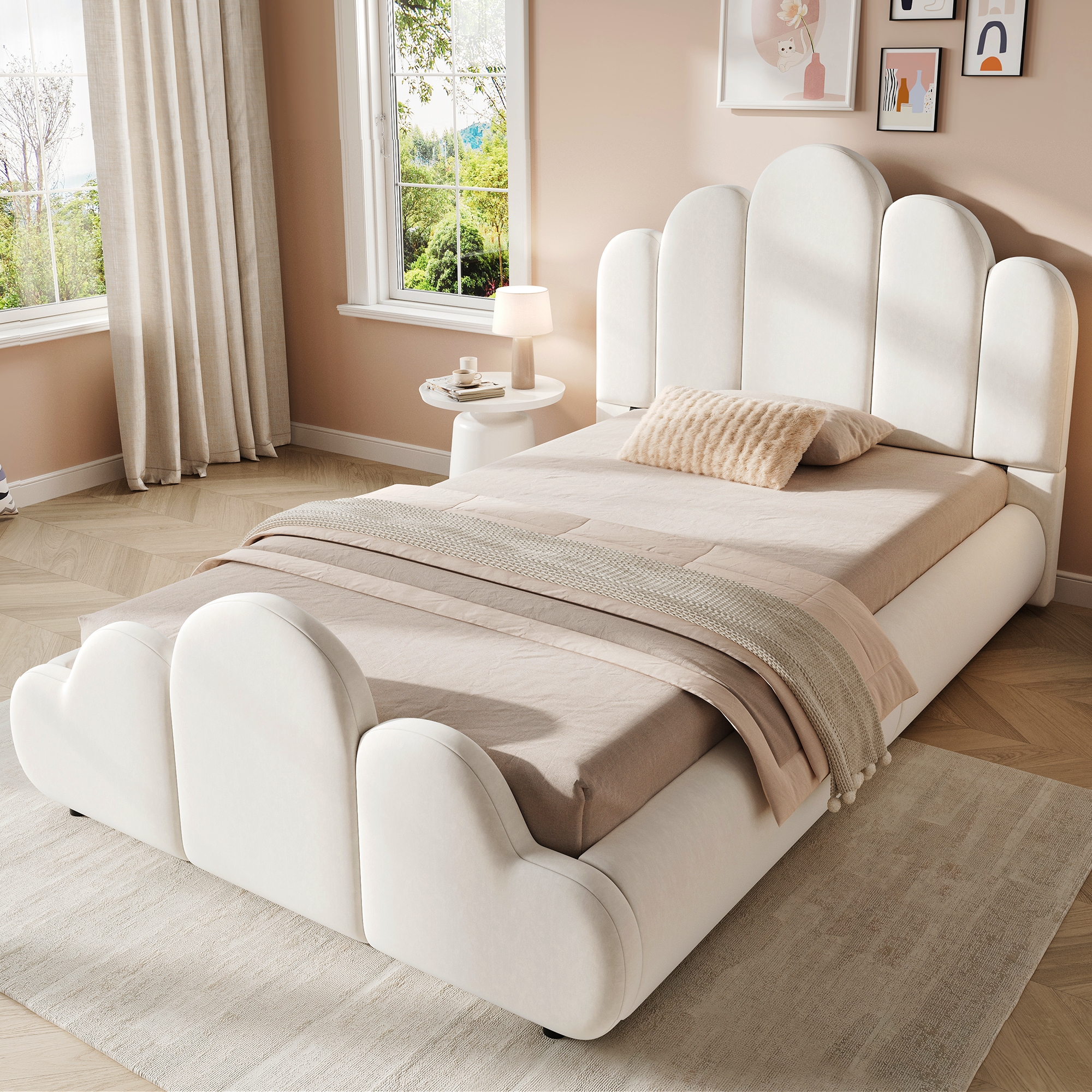 3FT Single Petal-Shaped Bed Frame 90 X 190 Cm, Upholstered With Five-Petal — image 4