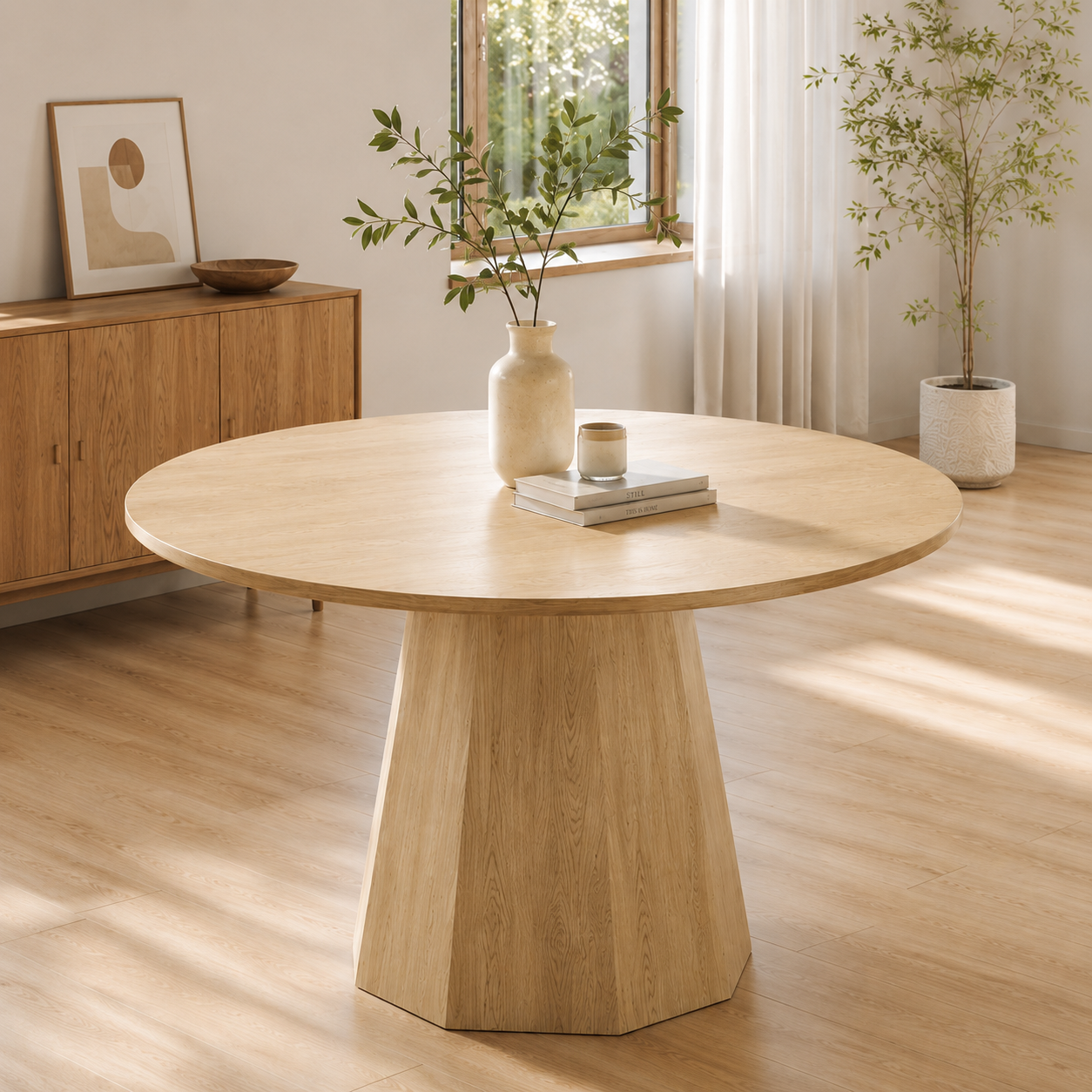 47 Round Dining Table For 4-6, 120 X Cm Farmhouse Wood Kitchen Home Room Living — image 3