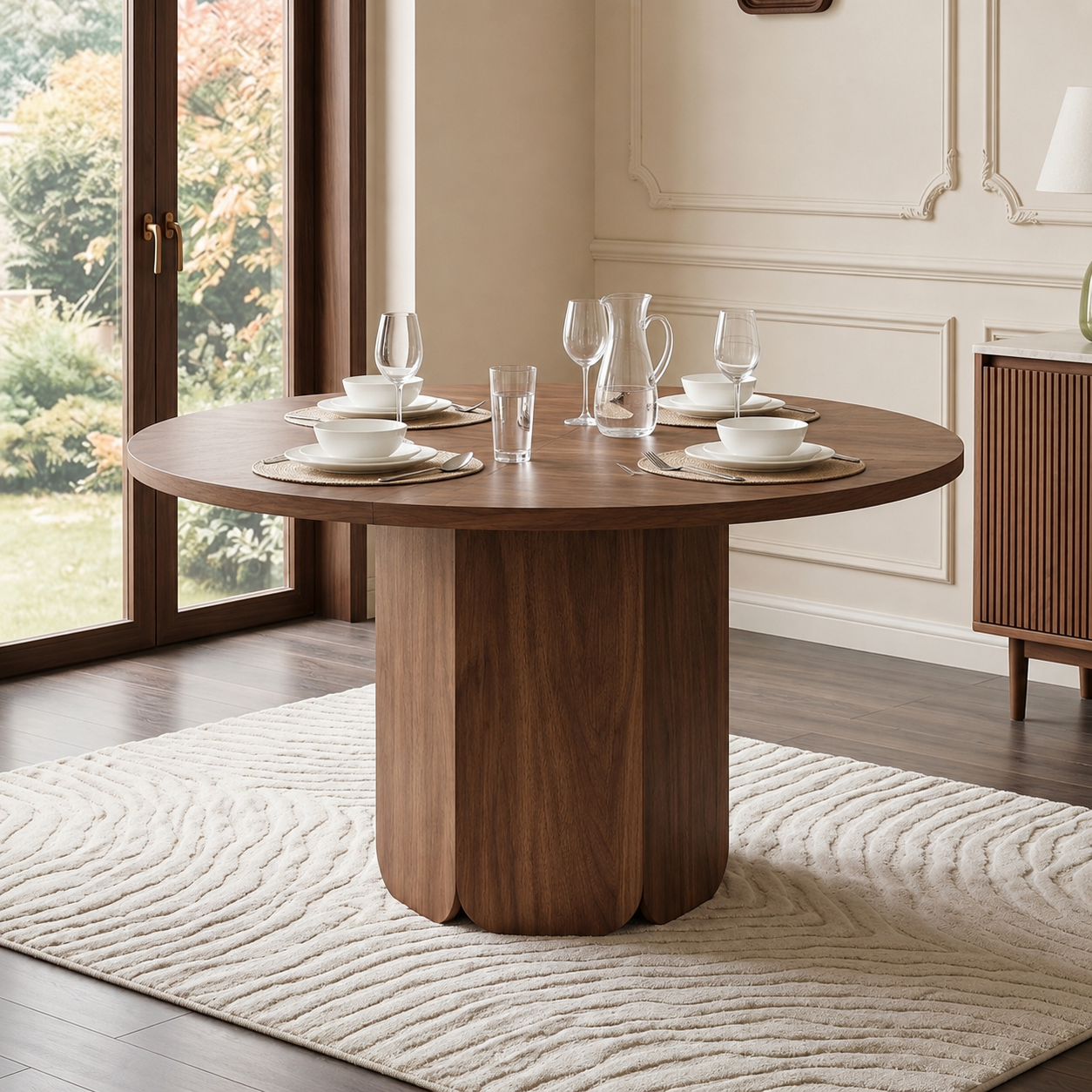 47 Round Dining Table For 4-6, 120 X Cm Farmhouse Wood Kitchen Home Room Living — image 3