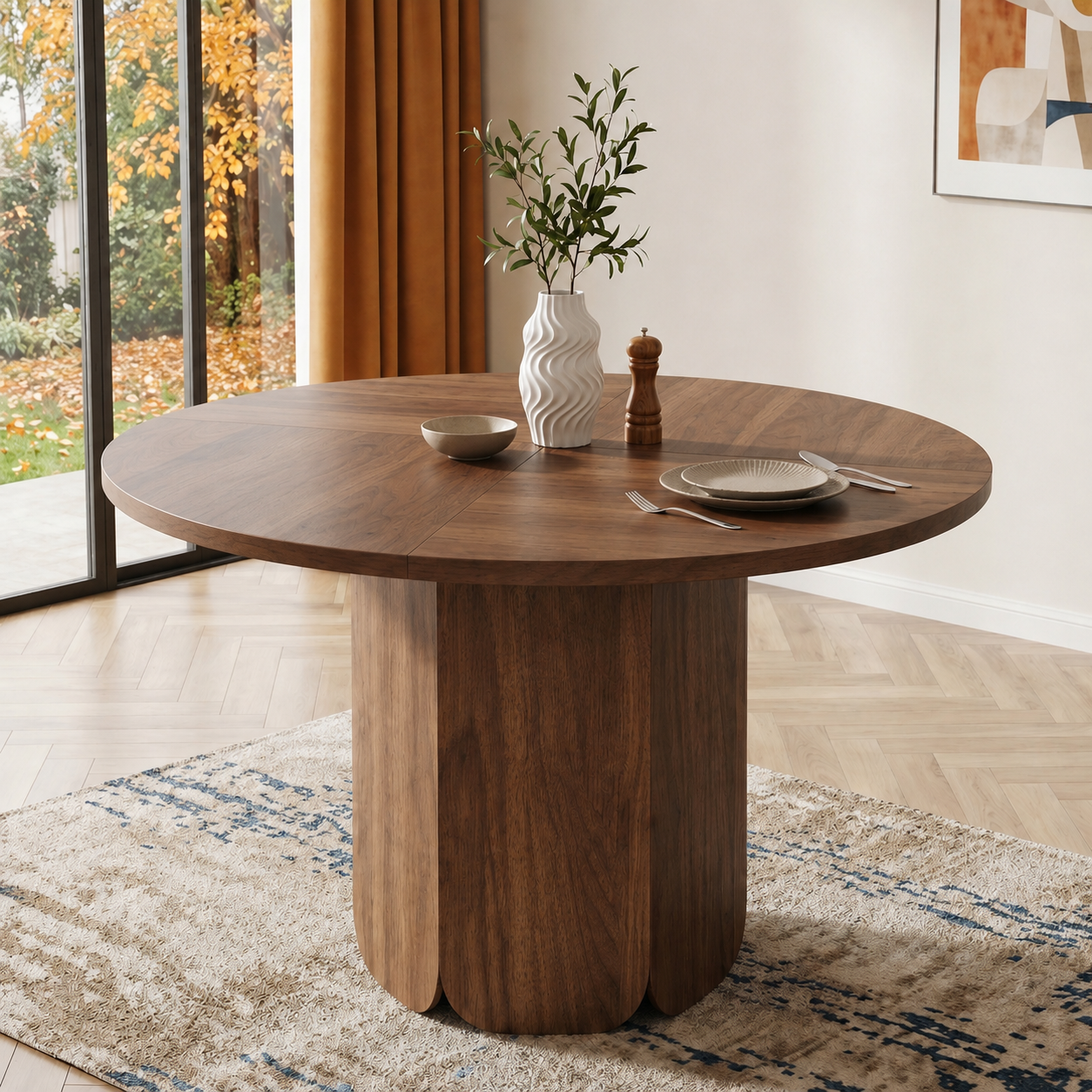 47 Round Dining Table For 4-6, 120 X Cm Farmhouse Wood Kitchen Home Room Living — image 5