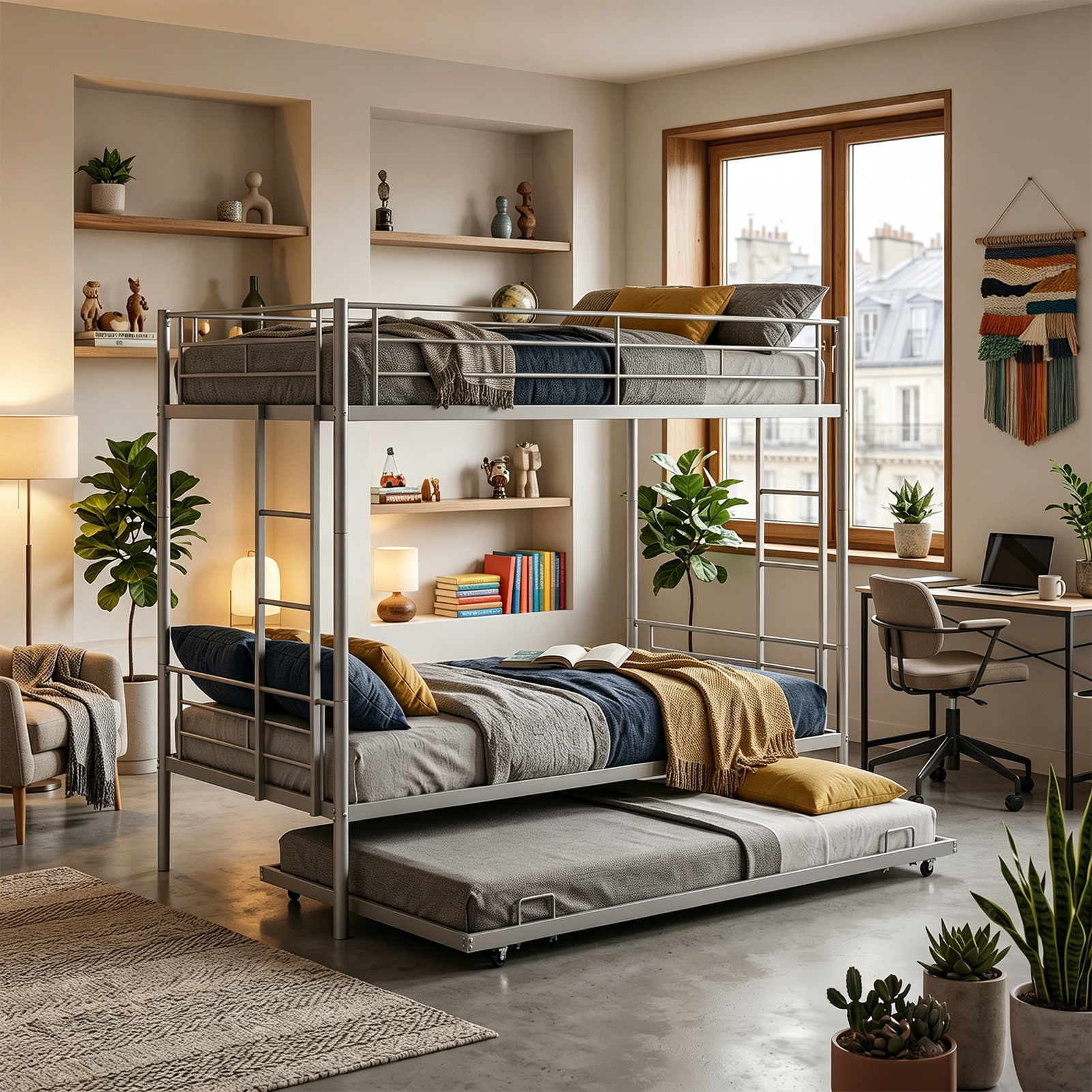 Bunk Bed With Trundle Twin Over Twin Bunk Bed Frame With Dual Ladder And Safety Rails No Box Spring Needed Noiseless Space Saving Design