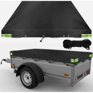 Trailer Cover Tarp Waterproof 208x114x9cm Black 420D Oxford Cloth Reflective Strip UV Protection