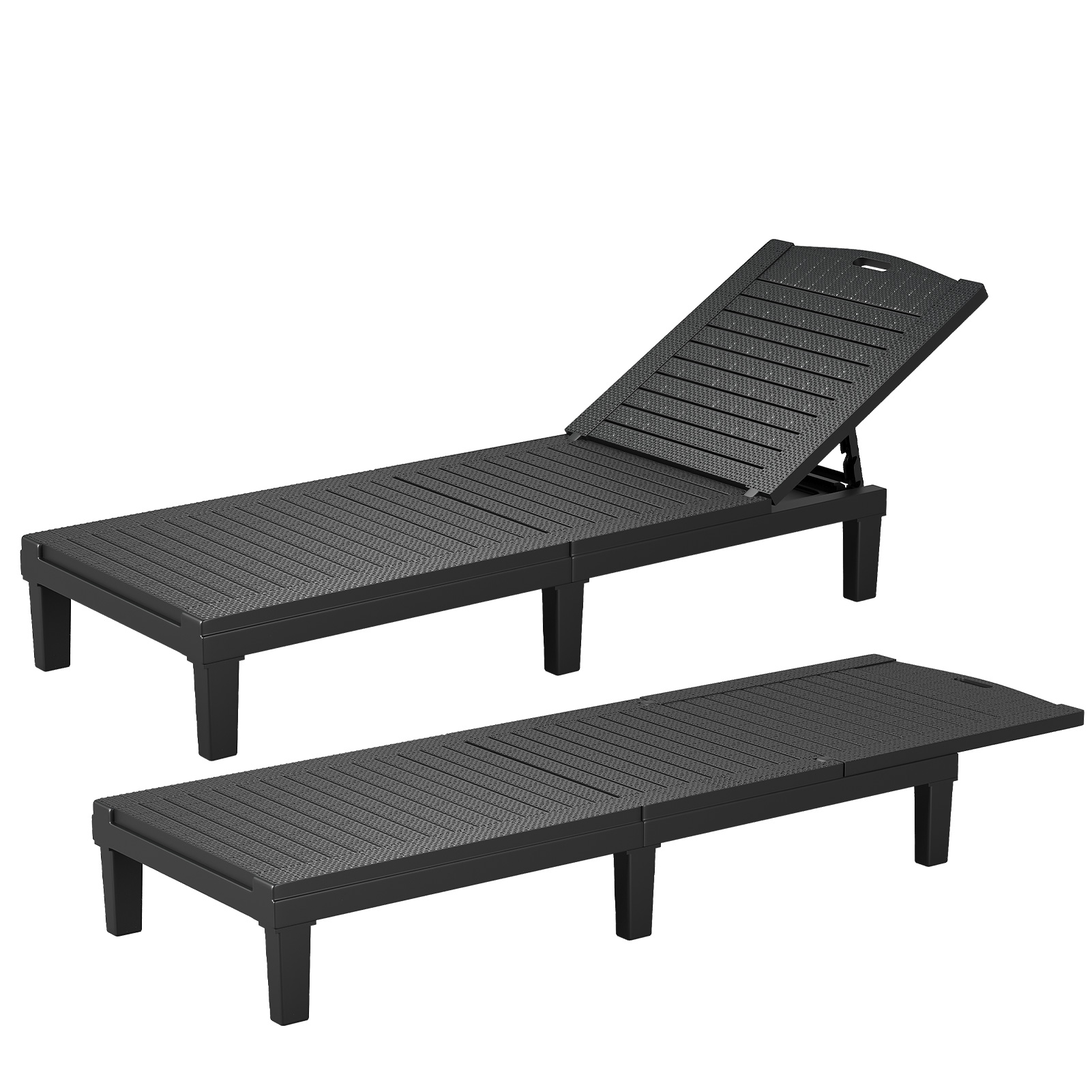 2PCS Lounge Chair Outdoor 5 Position Adjustable Pool Reclining Chair For Garden Poolside Patio Beach Black — foto 2