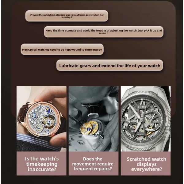 Double Watch Winder For Automatic Mechanical Watches, Black PU Leather With Crocodile Pattern & Clear Acrylic Window