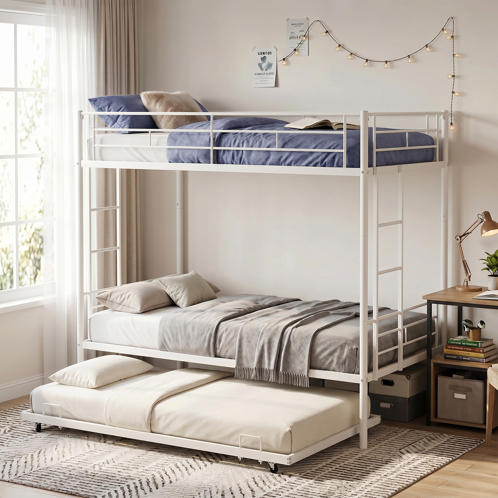 Bunk Bed With Trundle Twin Over Twin Bunk Bed Frame With Dual Ladder And Safety Rails No Box Spring Needed Noiseless Space Saving Design