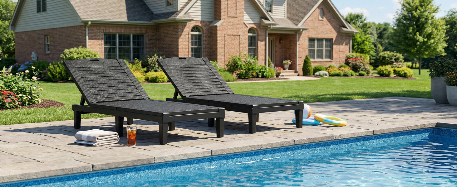 2PCS Lounge Chair Outdoor 5 Position Adjustable Pool Reclining Chair For Garden Poolside Patio Beach Black — foto 4