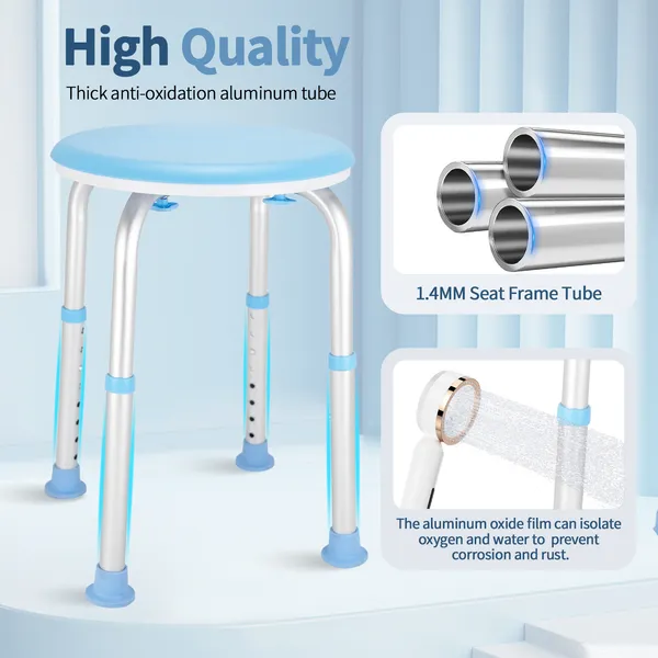 Swivel Shower Chair For Inside Shower, Adjustable Round Shower Stool With Back Scrubber, Shower Seat For Inside Tub Bathroom Ben