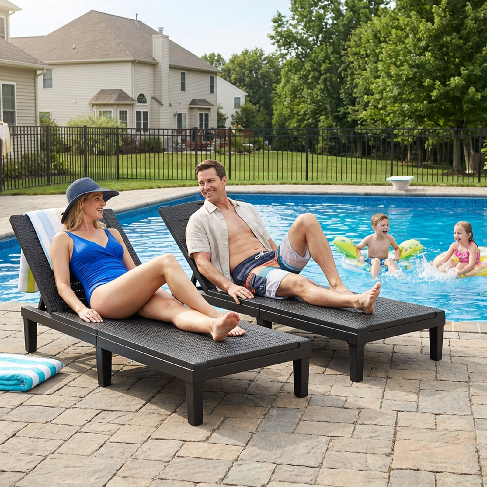 2PCS Lounge Chair Outdoor 5 Position Adjustable Pool Reclining Chair For Garden Poolside Patio Beach Black — foto 5