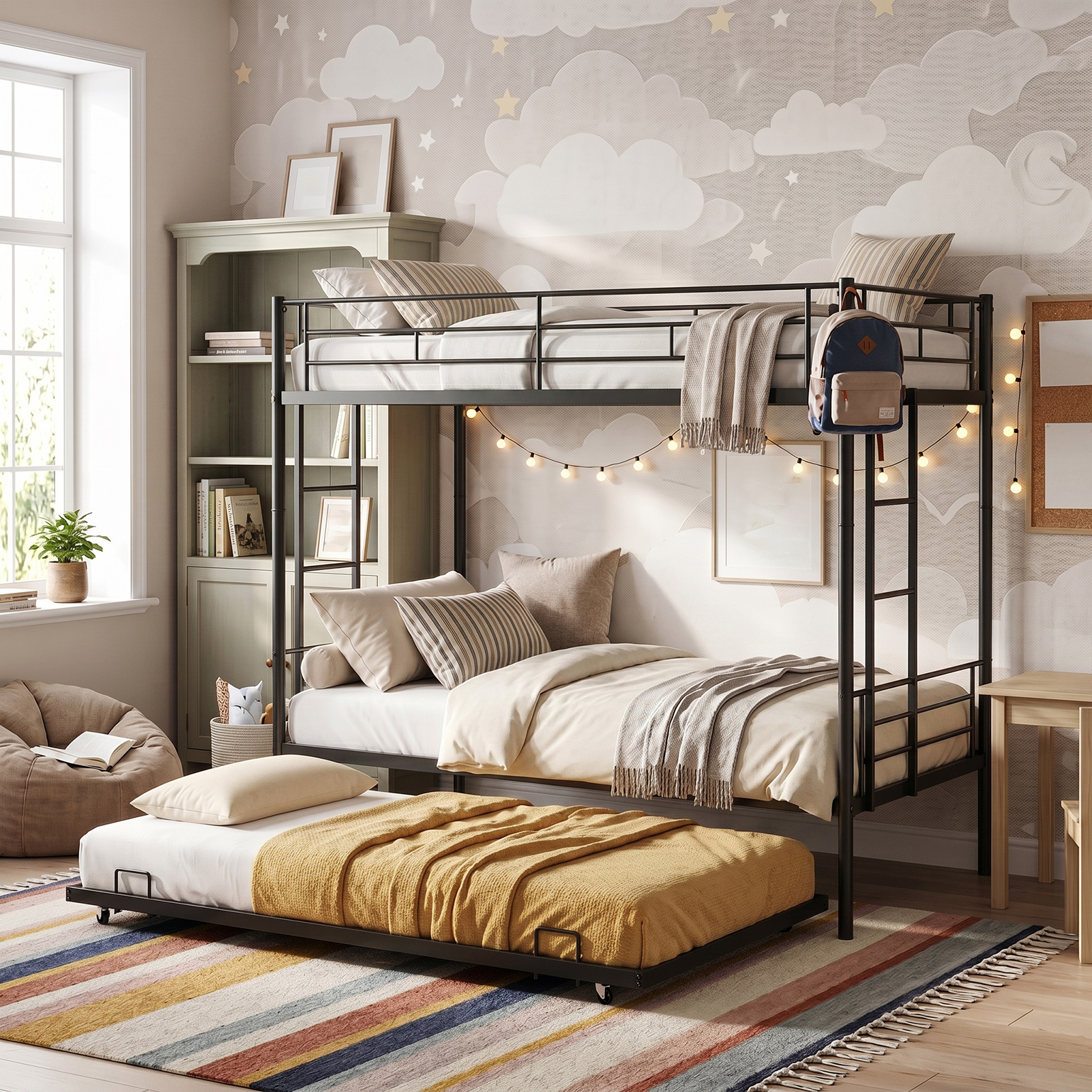 Bunk Bed With Trundle Twin Over Twin Bunk Bed Frame With Dual Ladder And Safety Rails No Box Spring Needed Noiseless Space Saving Design