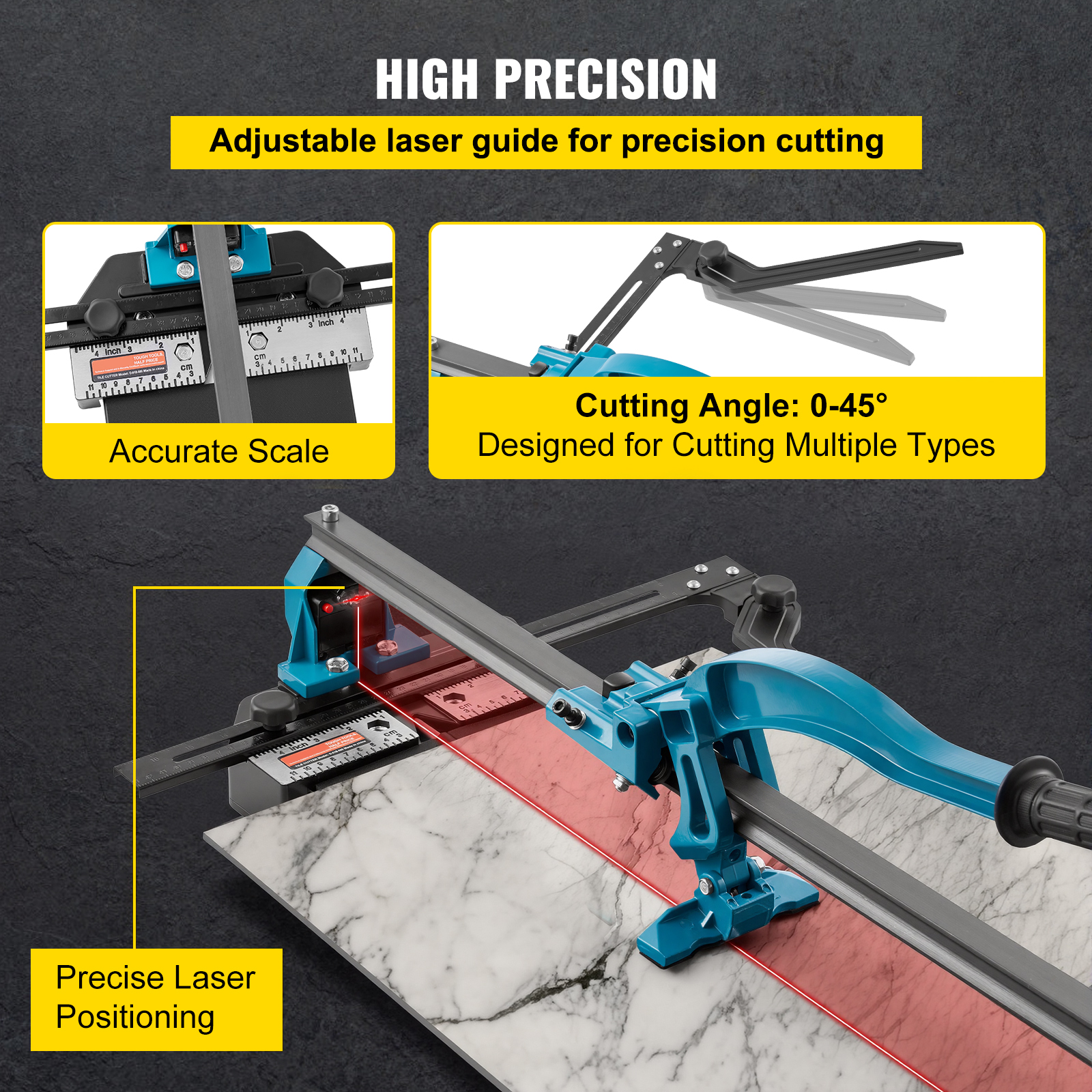 Manual Tile Cutter, 24 Inch, Porcelain Ceramic Tile Cutter With Tungsten Carbide Cutting Wheel, Infrared Positioning, Anti-Skid Feet, Durable Rails For Professional Installers Or Beginners