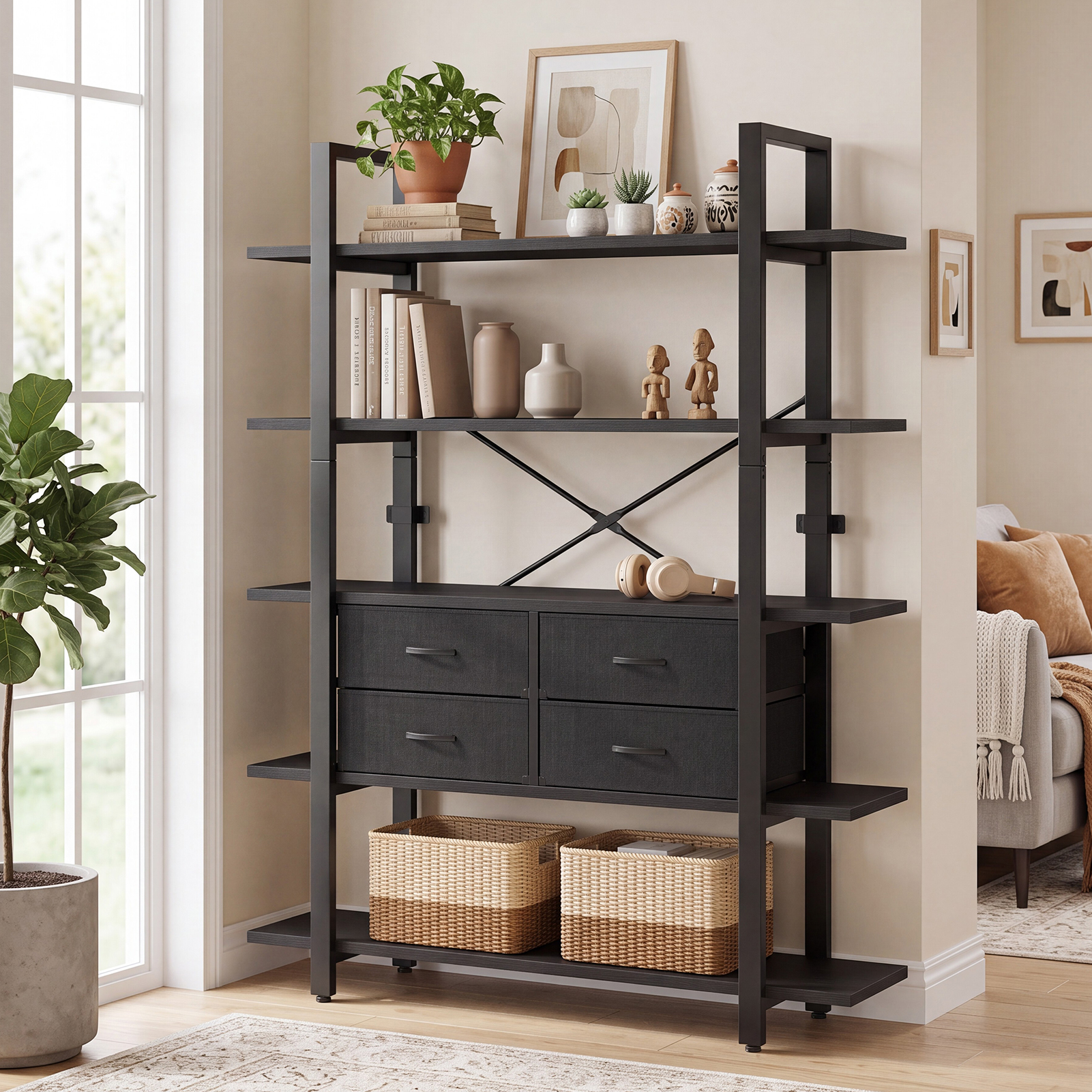5 Tier Bookshelf with Drawers, picture 2 of 5