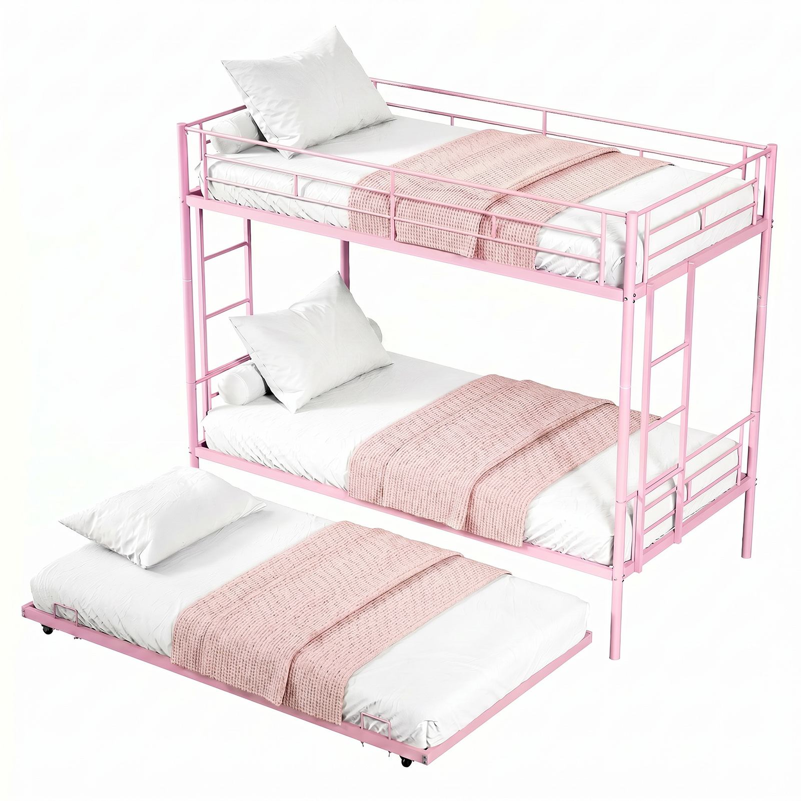 Bunk Bed With Trundle Twin Over Twin Bunk Bed Frame With Dual Ladder And Safety Rails No Box Spring Needed Noiseless Space Saving Design